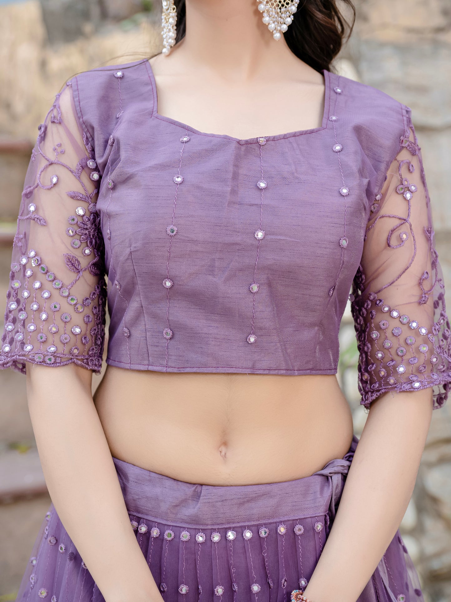 Dreamy Purple Net Lehenga Choli with Sequin & Thread Embroidery