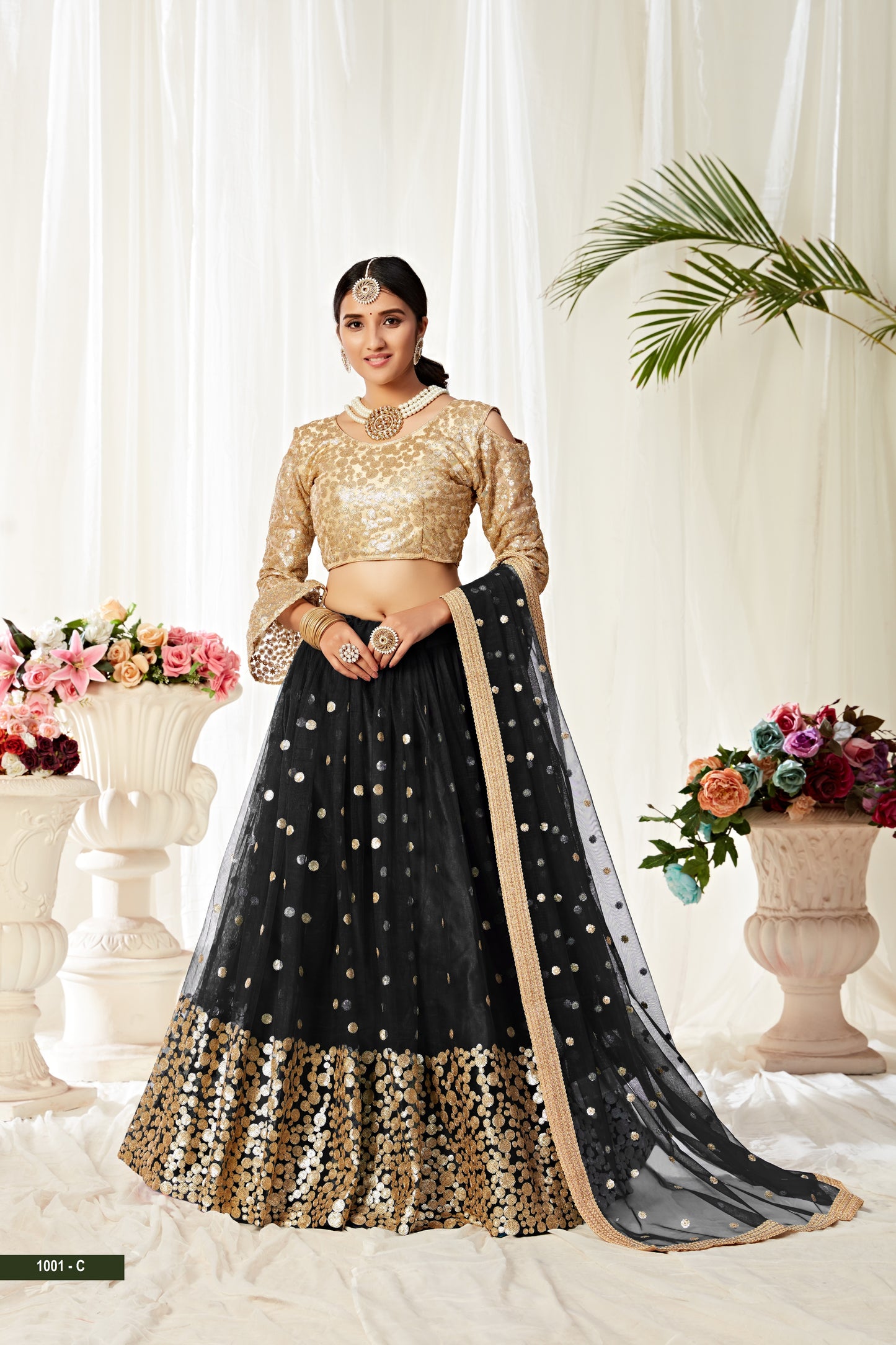 Elegant Black Soft Net Lehenga Choli with Sequins & Thread Work
