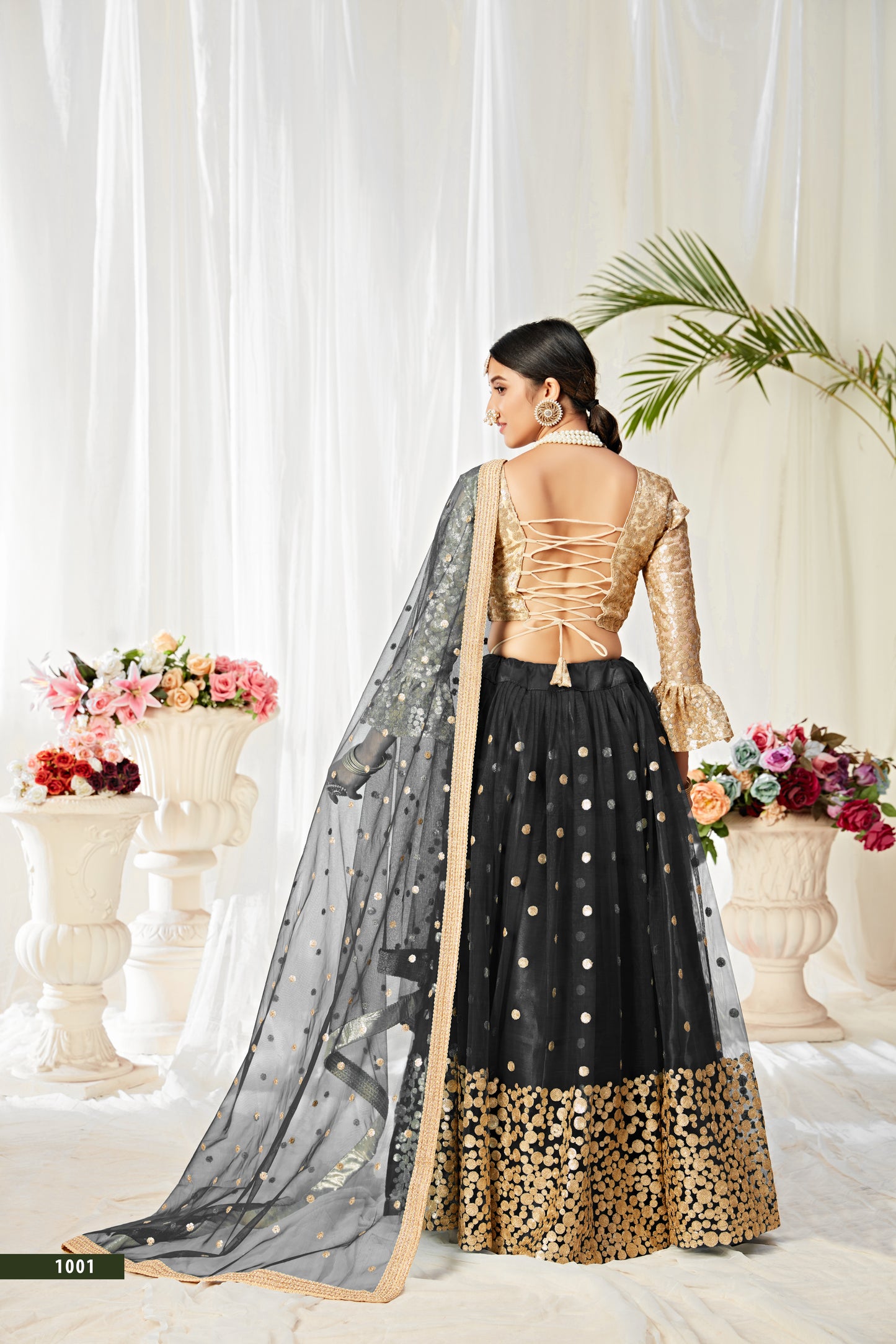 Elegant Black Soft Net Lehenga Choli with Sequins & Thread Work