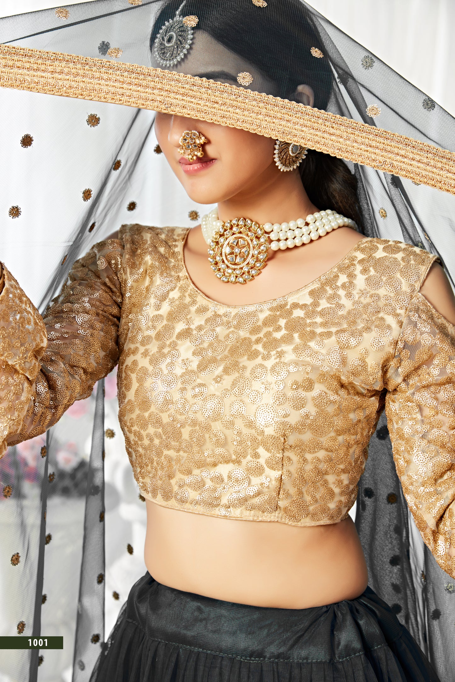 Elegant Black Soft Net Lehenga Choli with Sequins & Thread Work