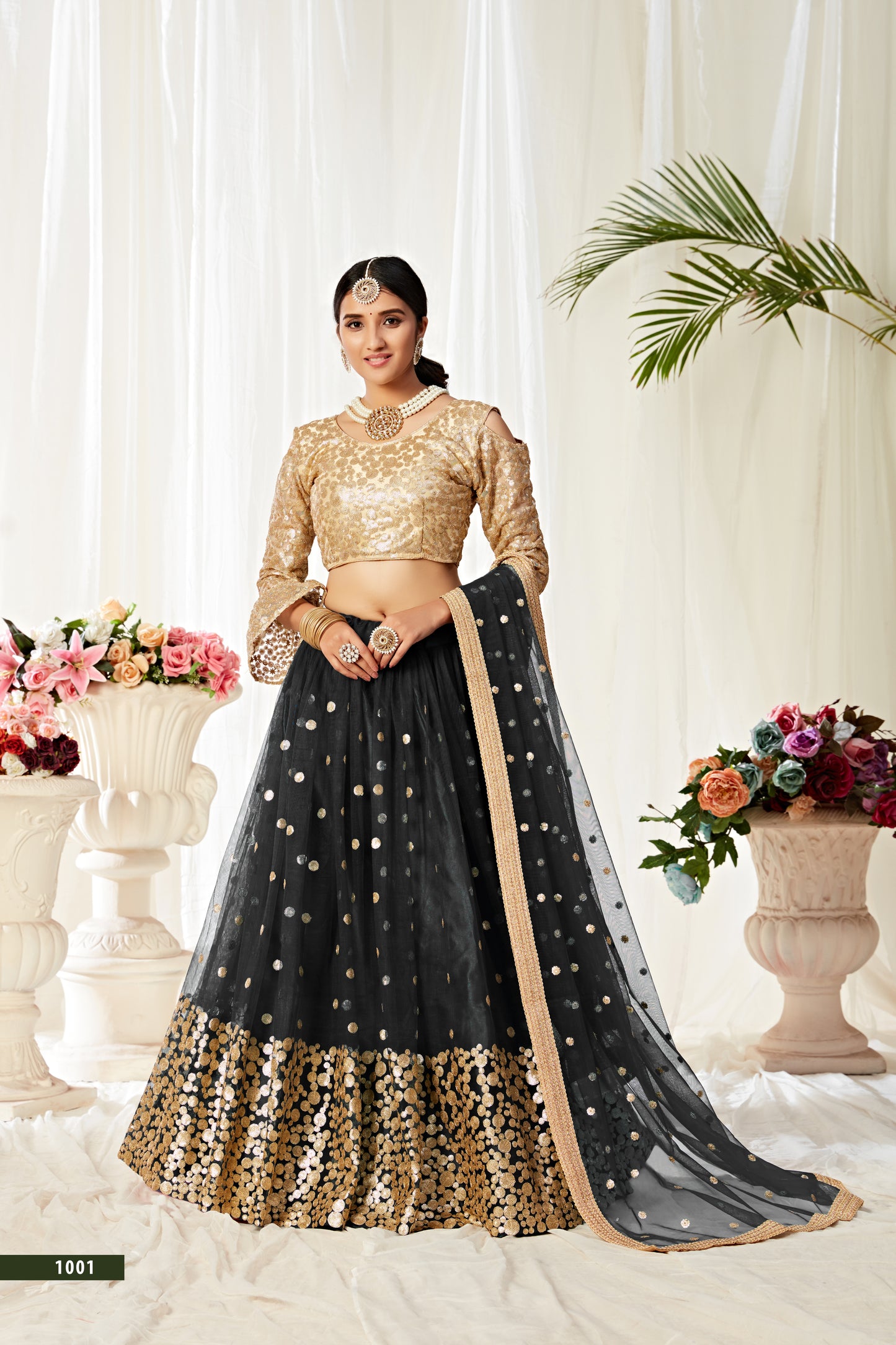 Elegant Black Soft Net Lehenga Choli with Sequins & Thread Work