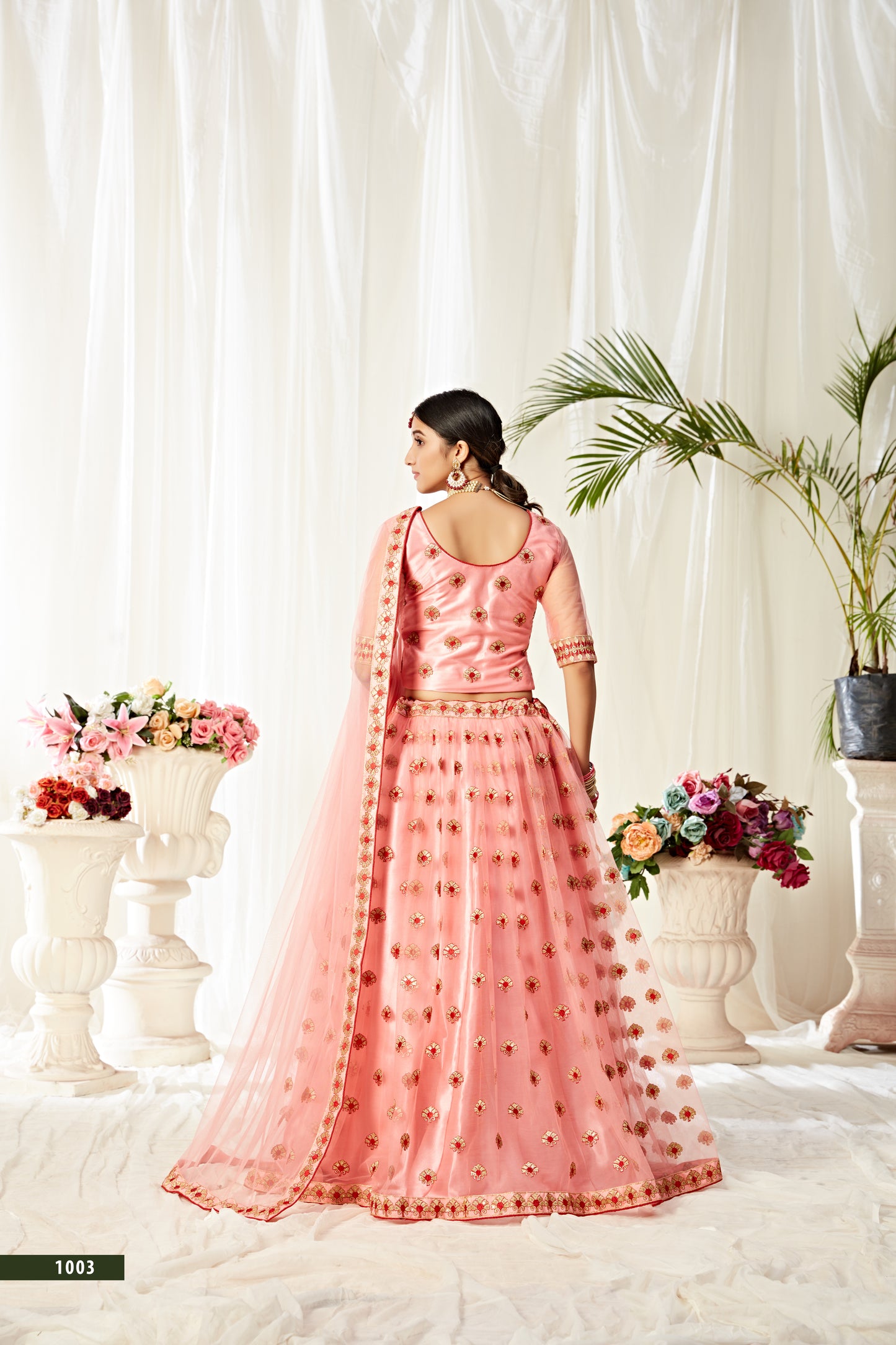 Heavy Designer Peach Lehenga Choli with Sequins & Thread Work