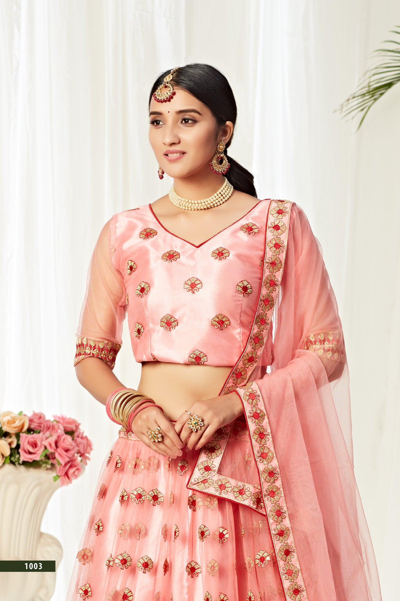 Heavy Designer Peach Lehenga Choli with Sequins & Thread Work