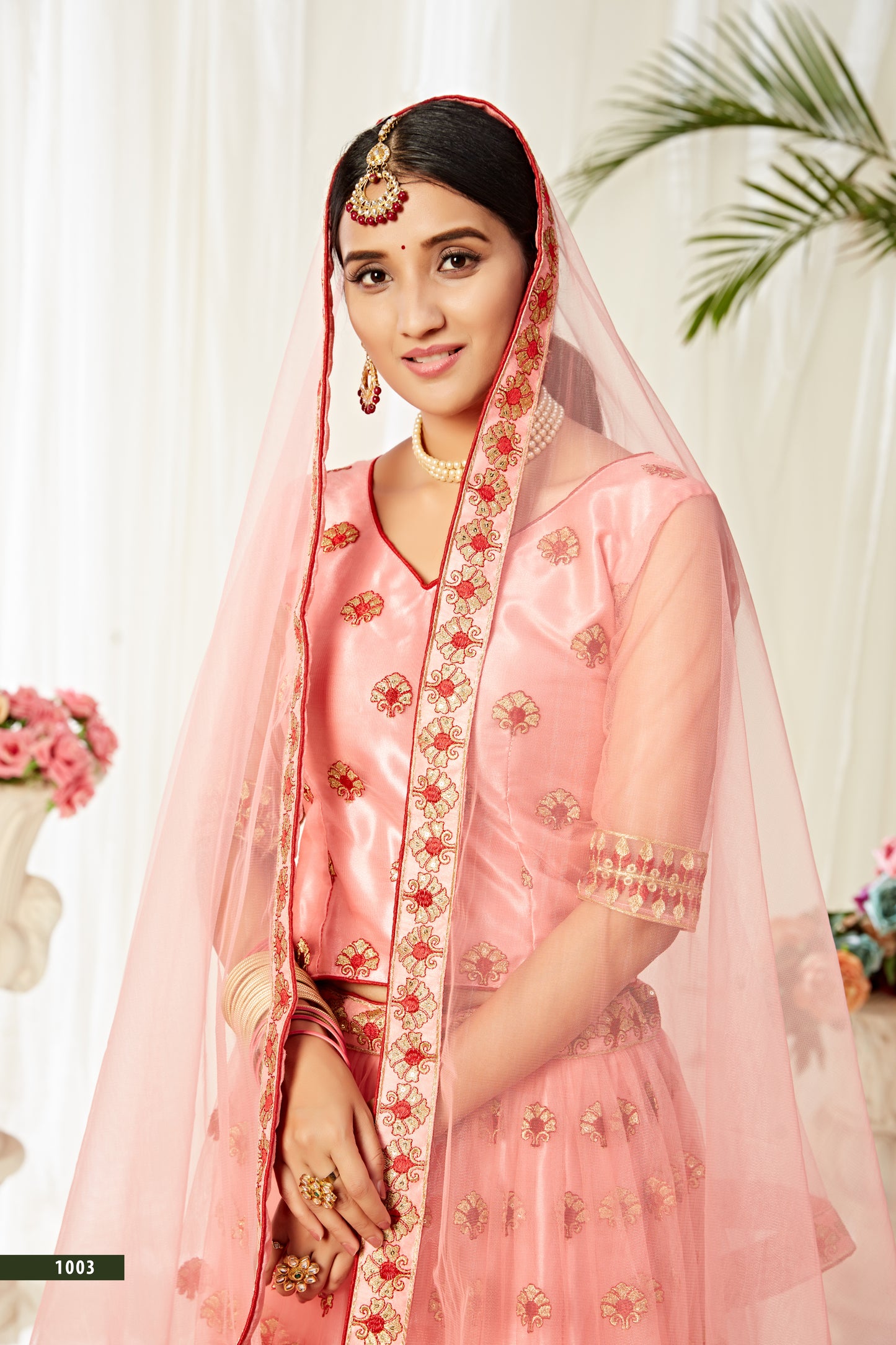 Heavy Designer Peach Lehenga Choli with Sequins & Thread Work