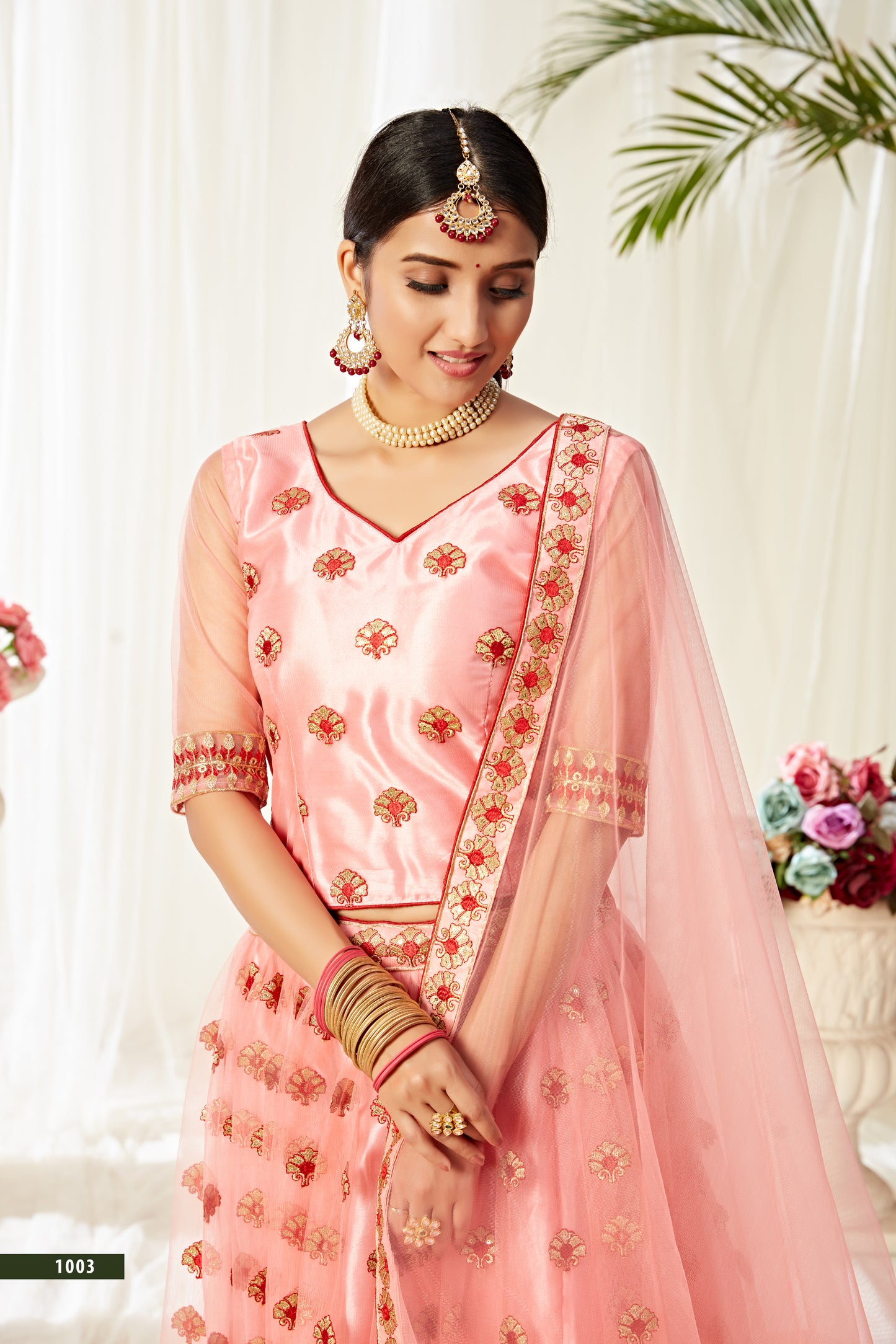 Heavy Designer Peach Lehenga Choli with Sequins & Thread Work