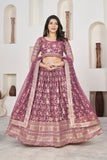 Elegant Rosy Brown Dola Jacquard Lehenga with Zari & Sequin Work