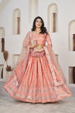 Chic Peach Dola Jacquard Lehenga with Zari & Sequin Work