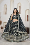 Elegant Black Dola Jacquard Lehenga with Zari & Sequin Work
