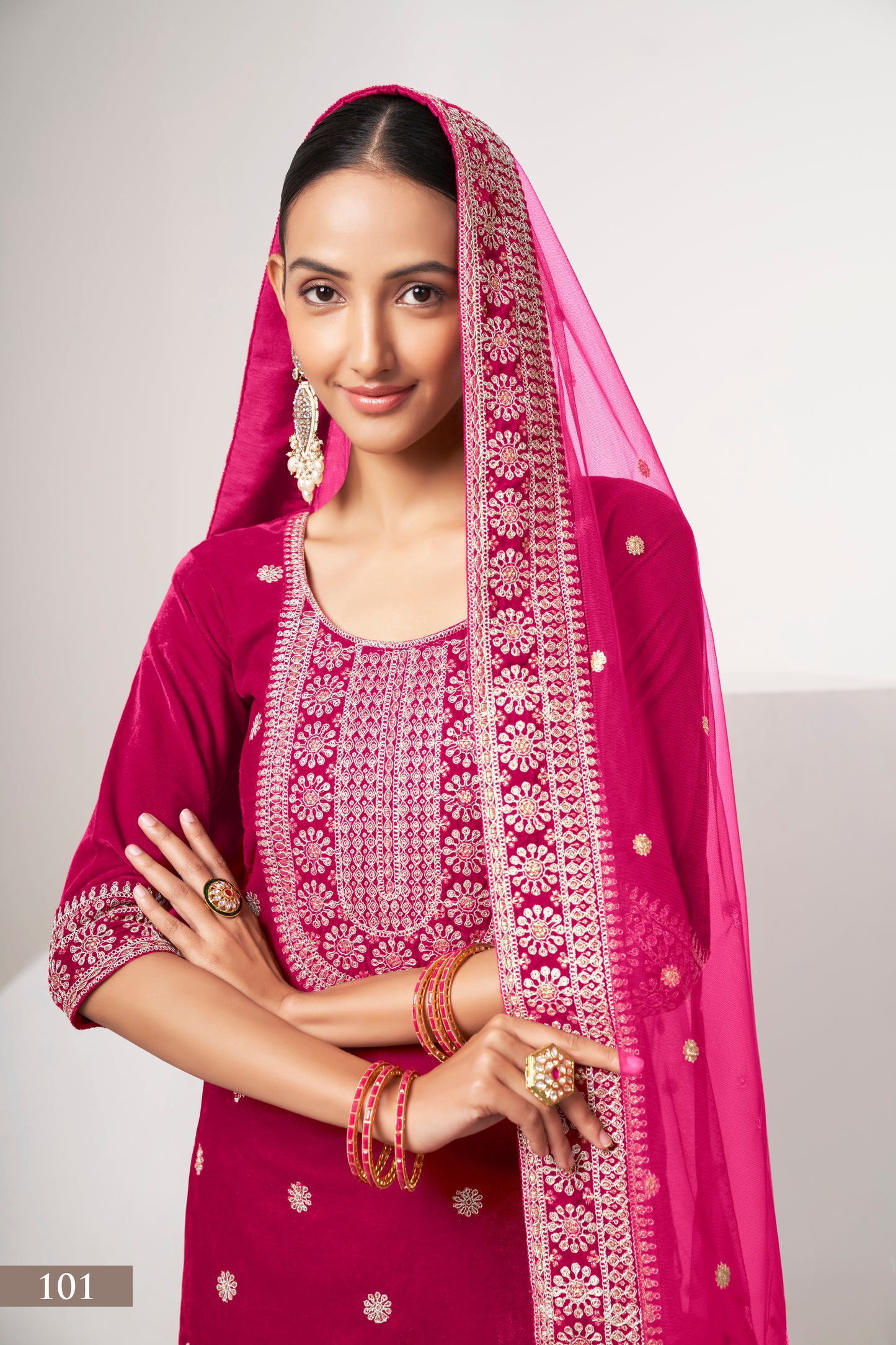 Luxurious Pink Velvet Salwar Kameez Suit with Intricate Embroidery