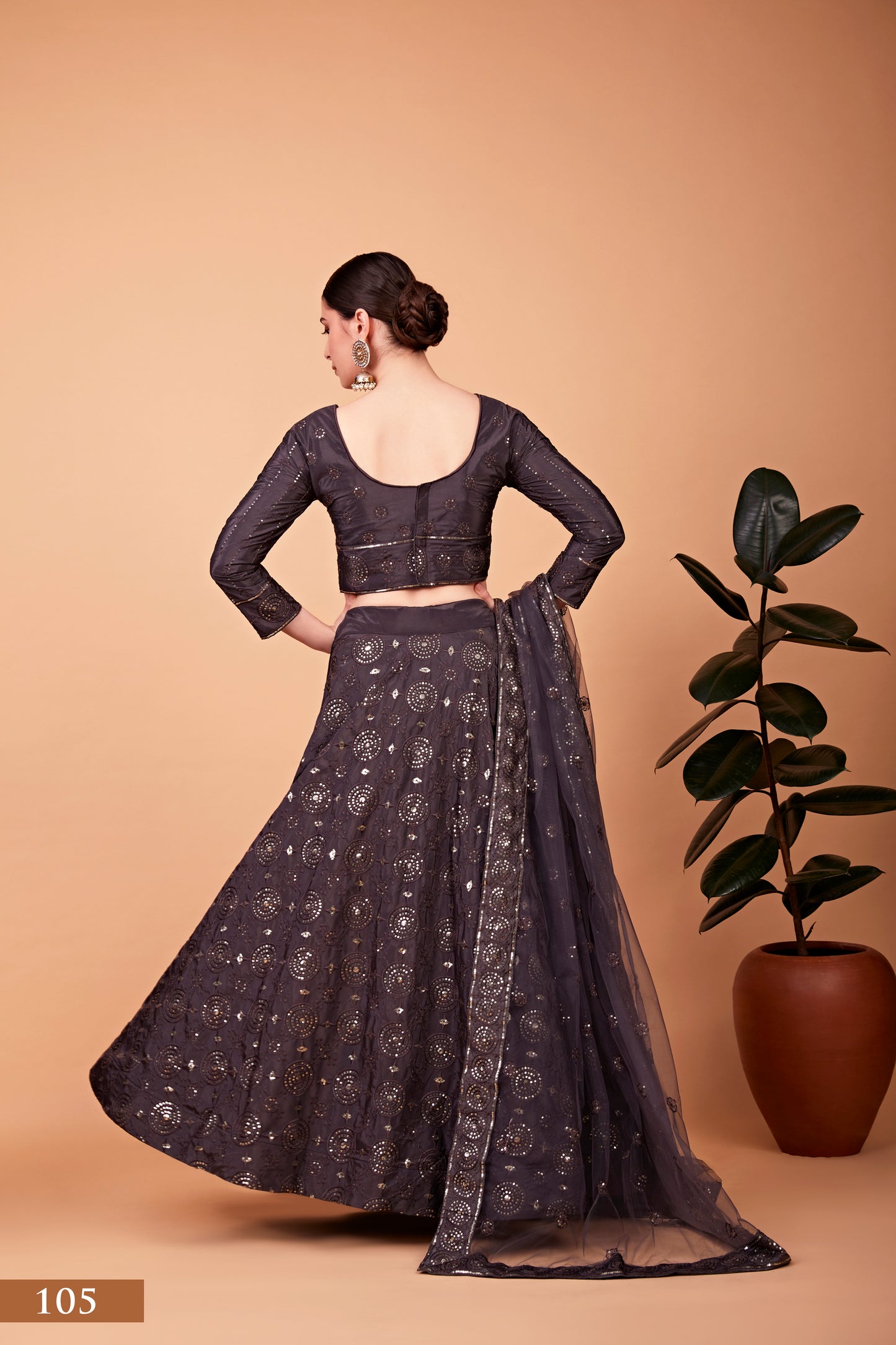 Sparkle & Stitch: Designer Grey Lehenga Choli Set with Thread and Sequin Embroidery