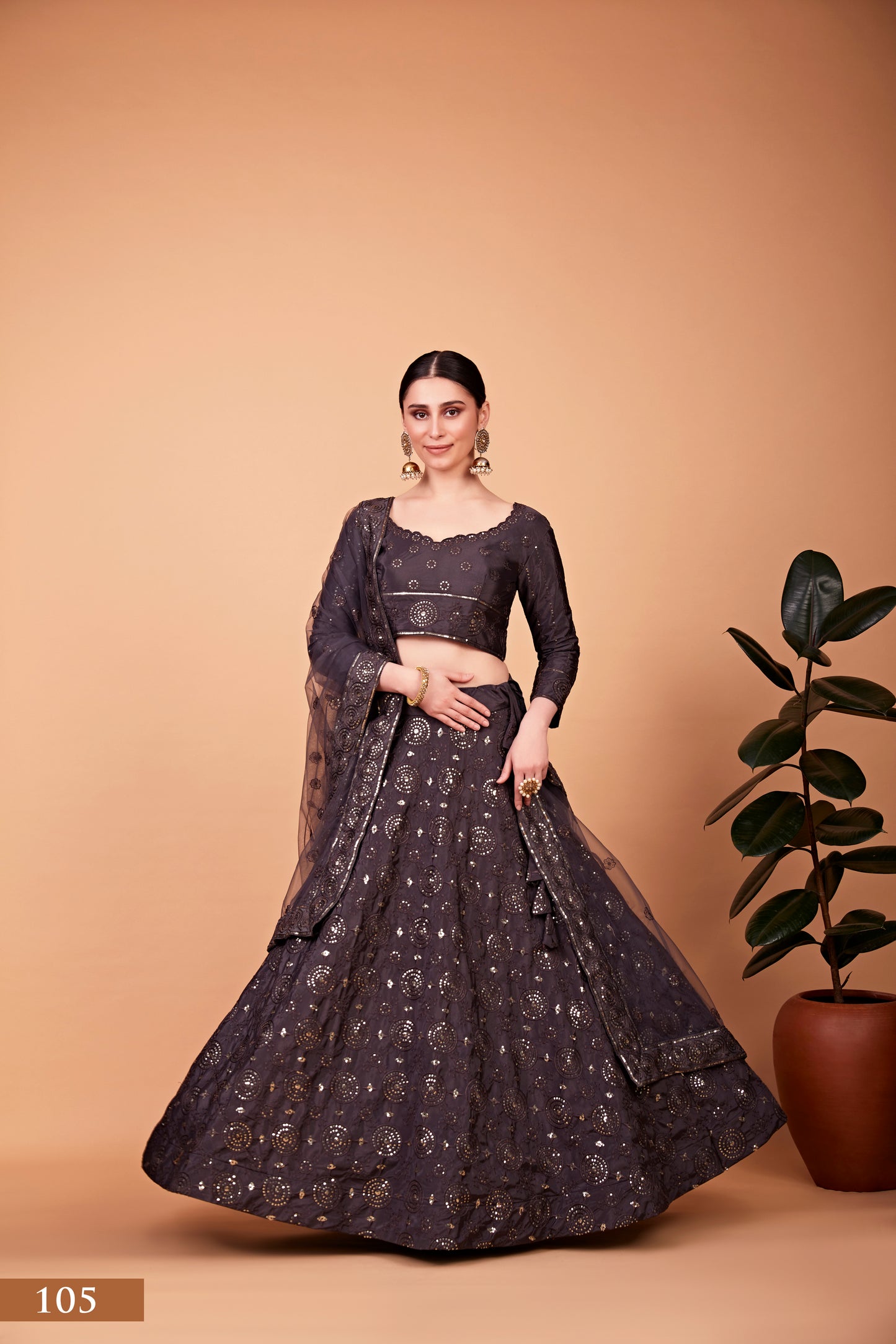 Sparkle & Stitch: Designer Grey Lehenga Choli Set with Thread and Sequin Embroidery