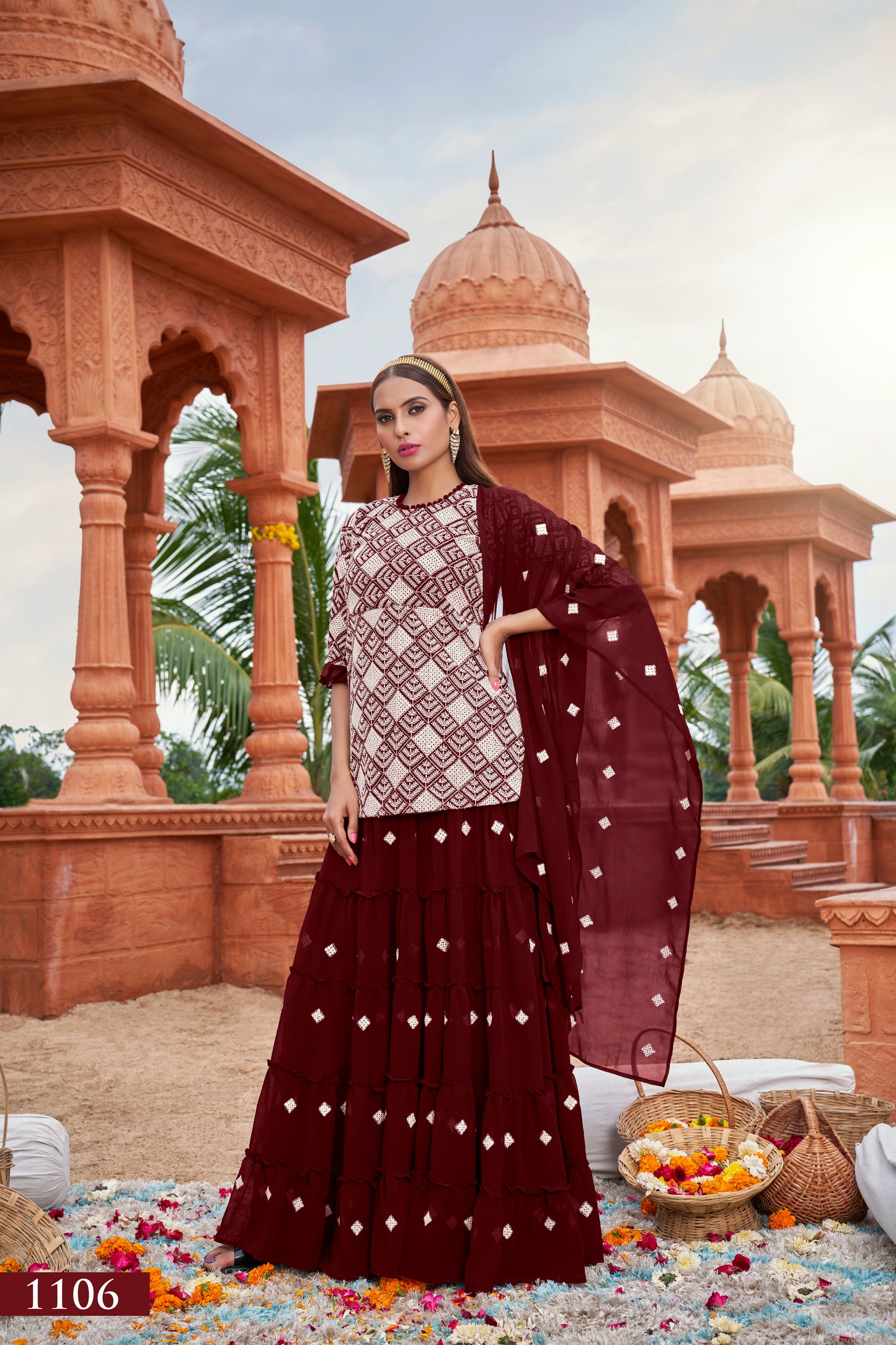 Elegant Maroon Fox Georgette Suit with Intricate Cotton Embroidery