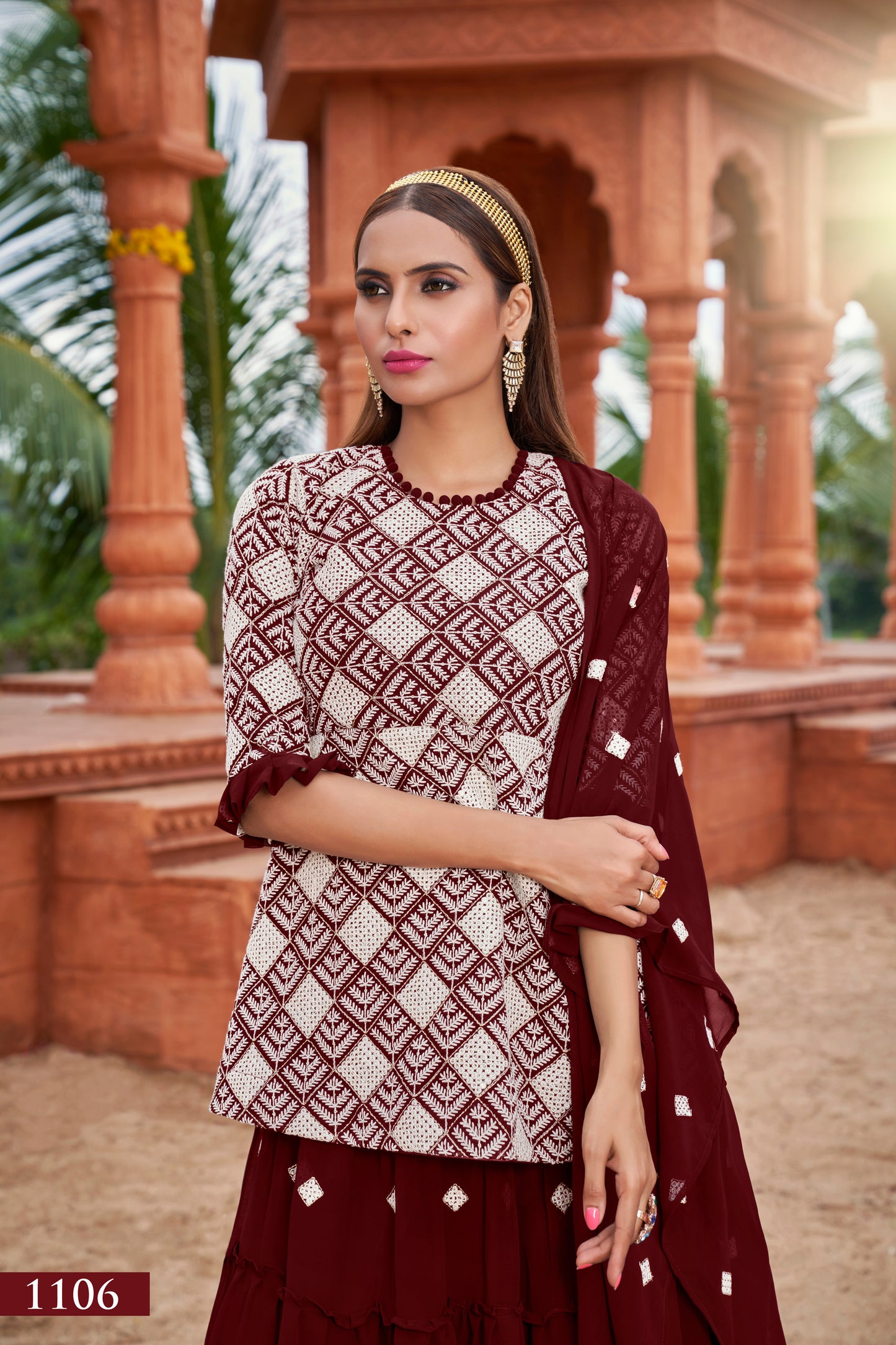 Elegant Maroon Fox Georgette Suit with Intricate Cotton Embroidery