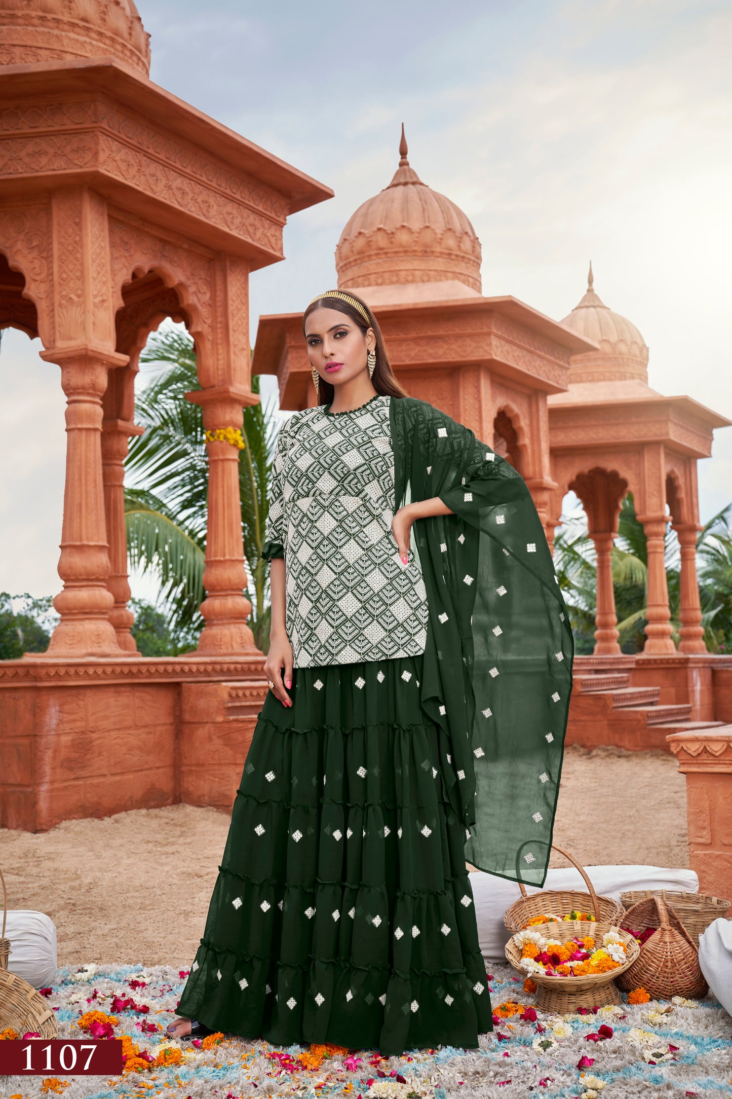 Elegant Green Fox Georgette Suit with Intricate Cotton Embroidery