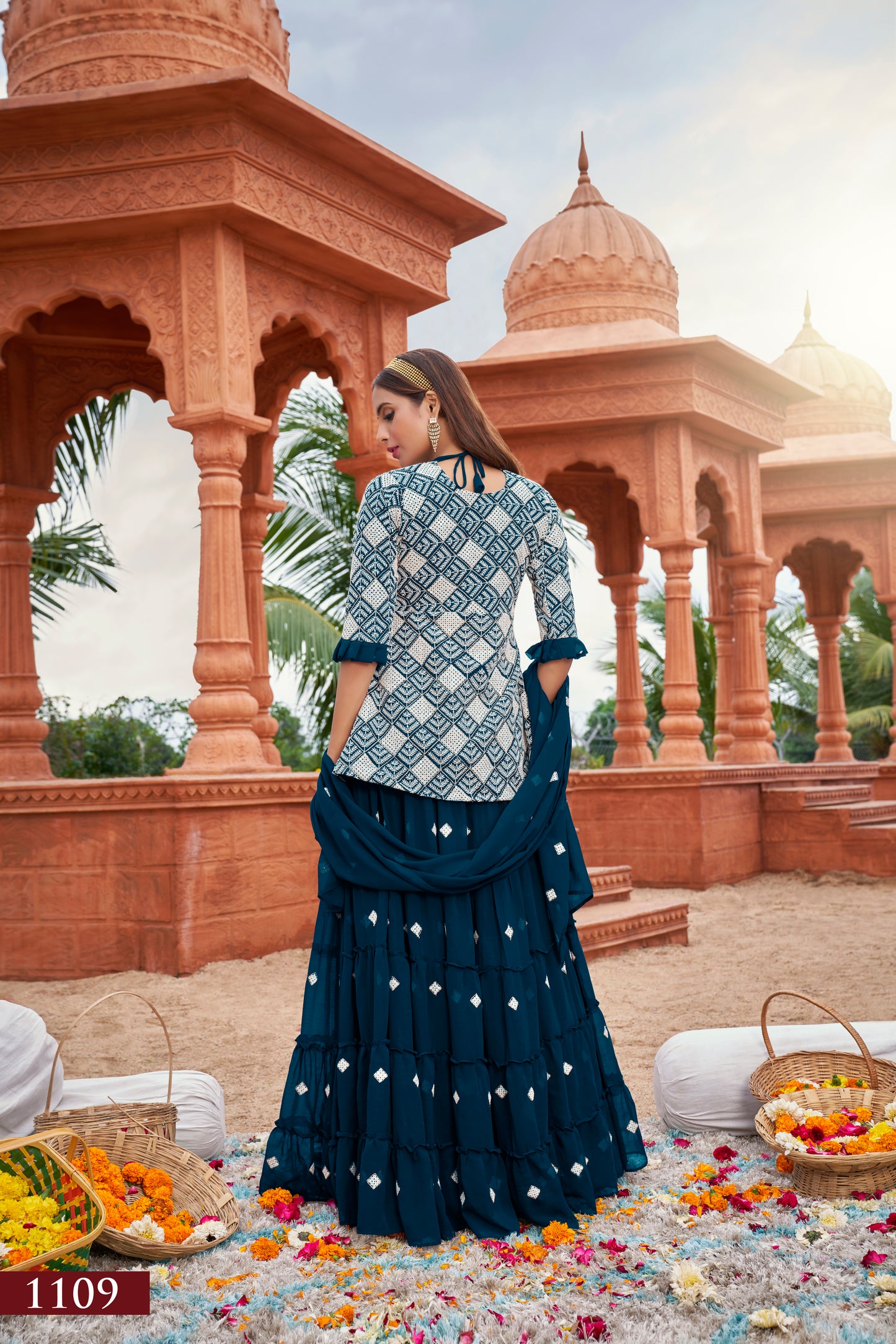 Elegant Teal Fox Georgette Suit with Intricate Cotton Embroidery
