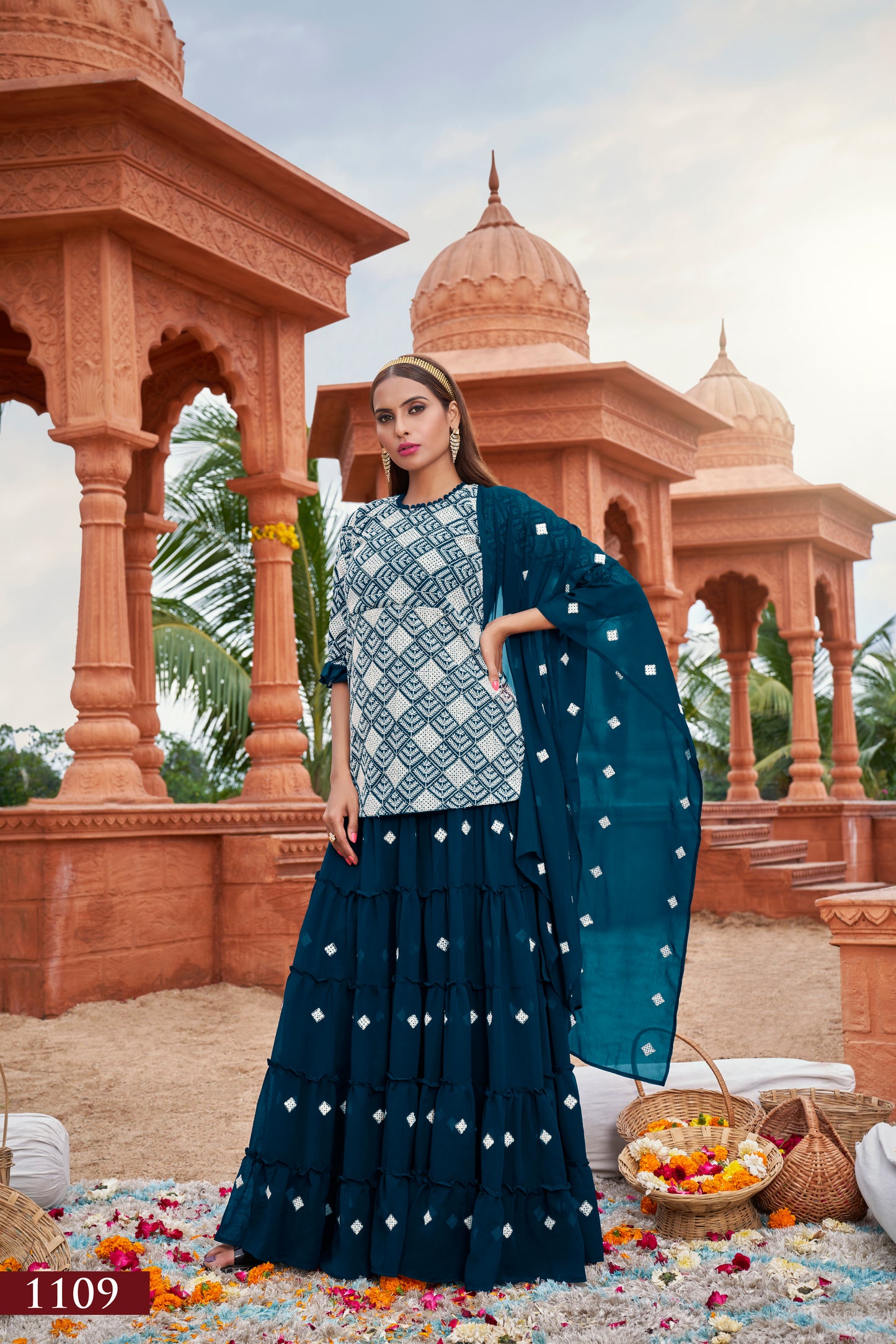 Elegant Teal Fox Georgette Suit with Intricate Cotton Embroidery