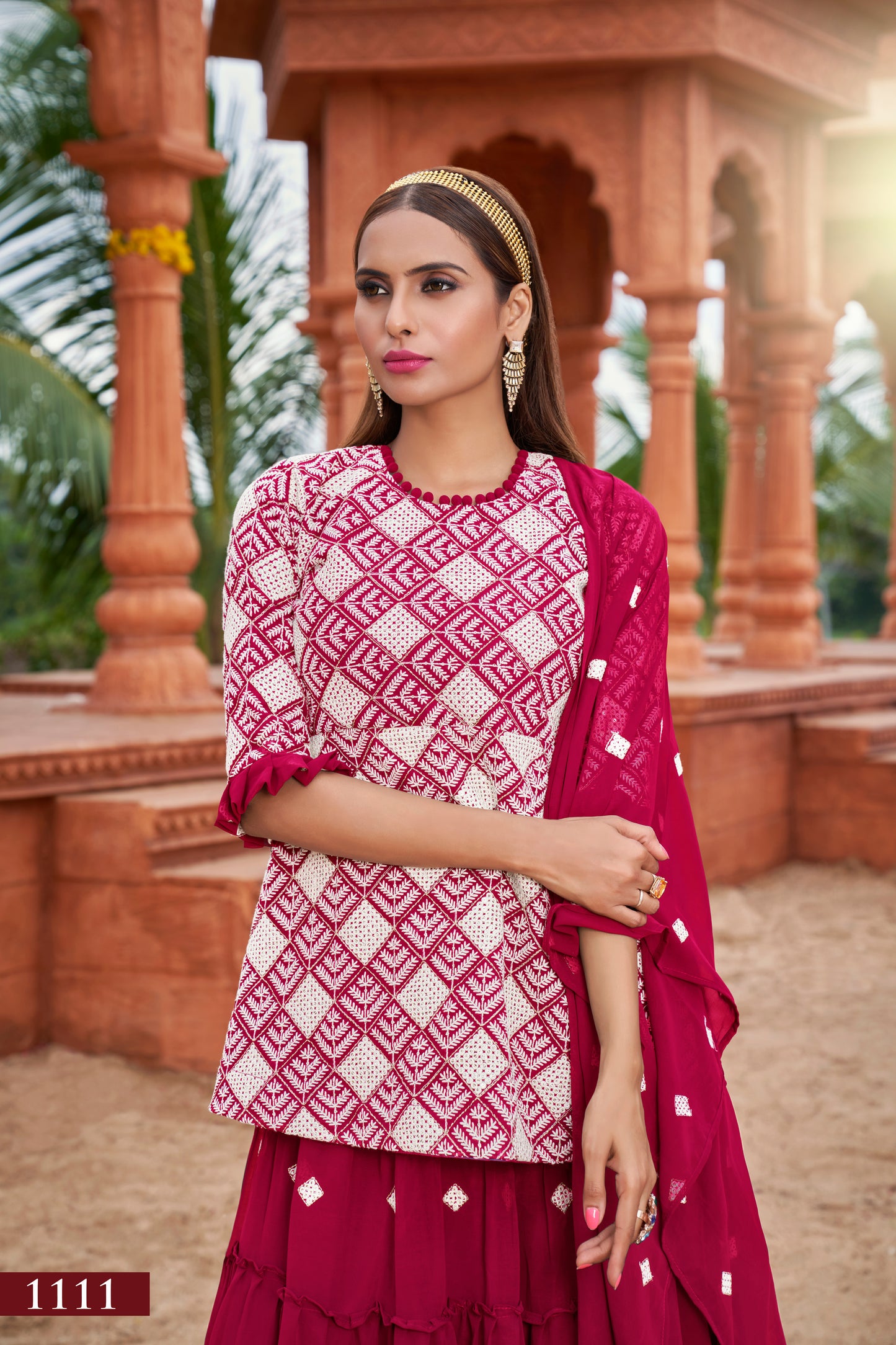 Elegant Pink Fox Georgette Suit with Intricate Cotton Embroidery