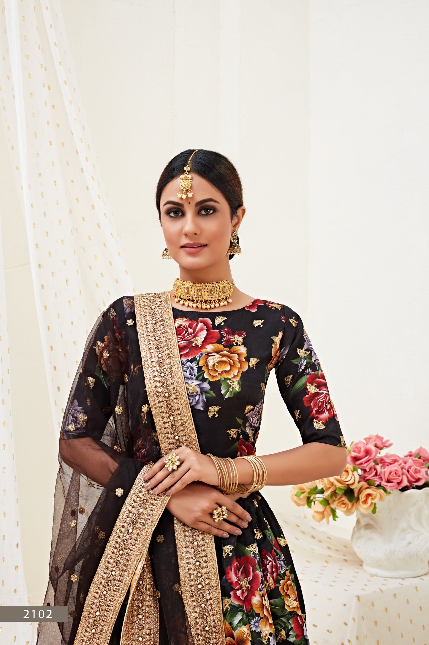 Stunning Black Floral Lehenga Choli with Dori and Sequins
