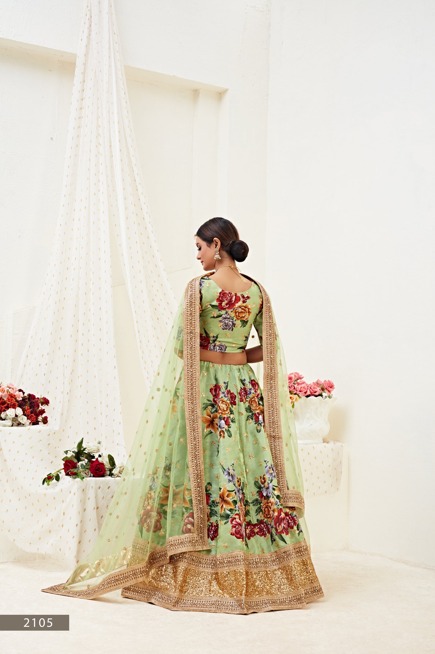Stunning Pista Green Floral Lehenga Choli with Dori and Sequins