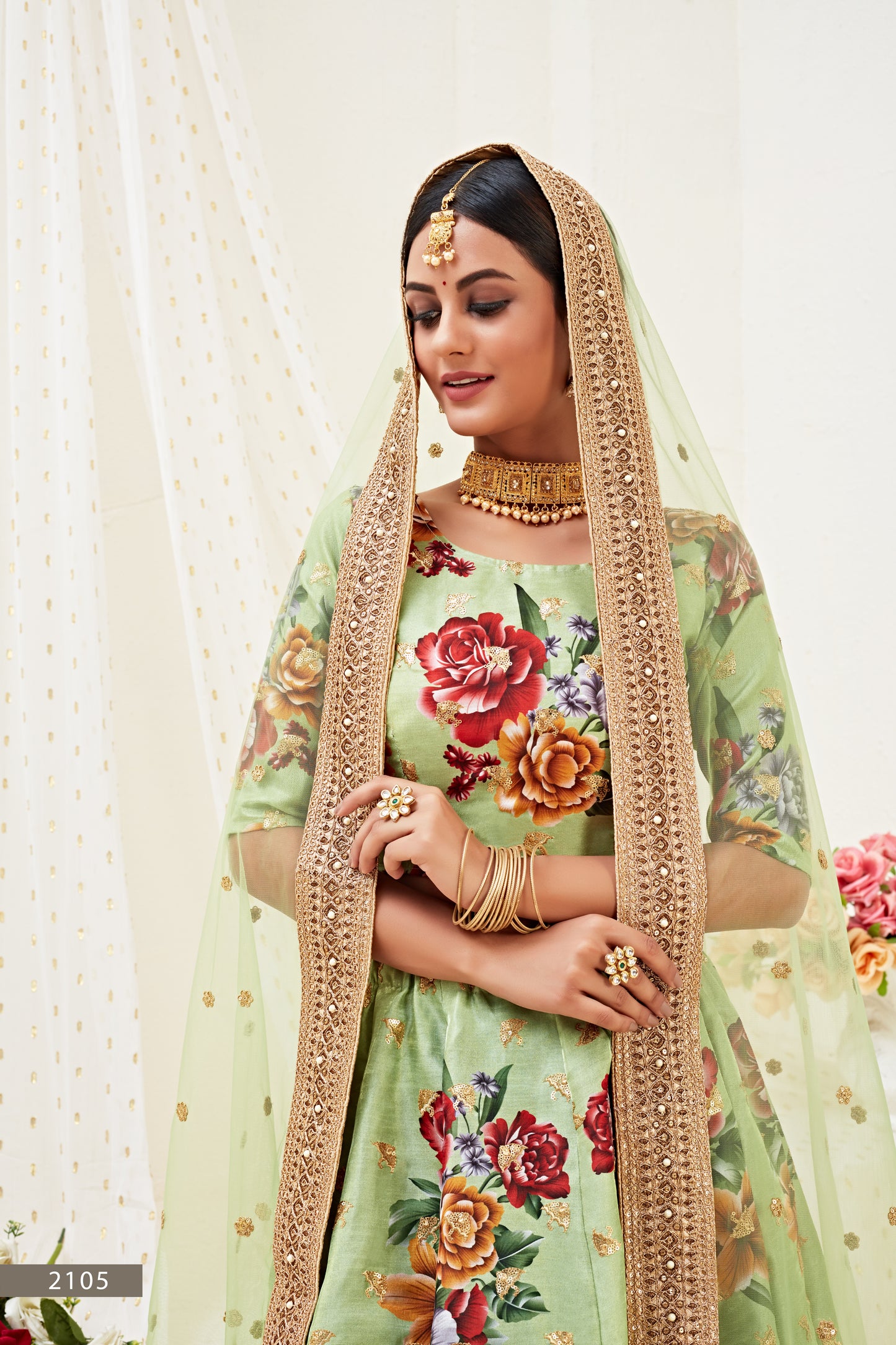 Stunning Pista Green Floral Lehenga Choli with Dori and Sequins