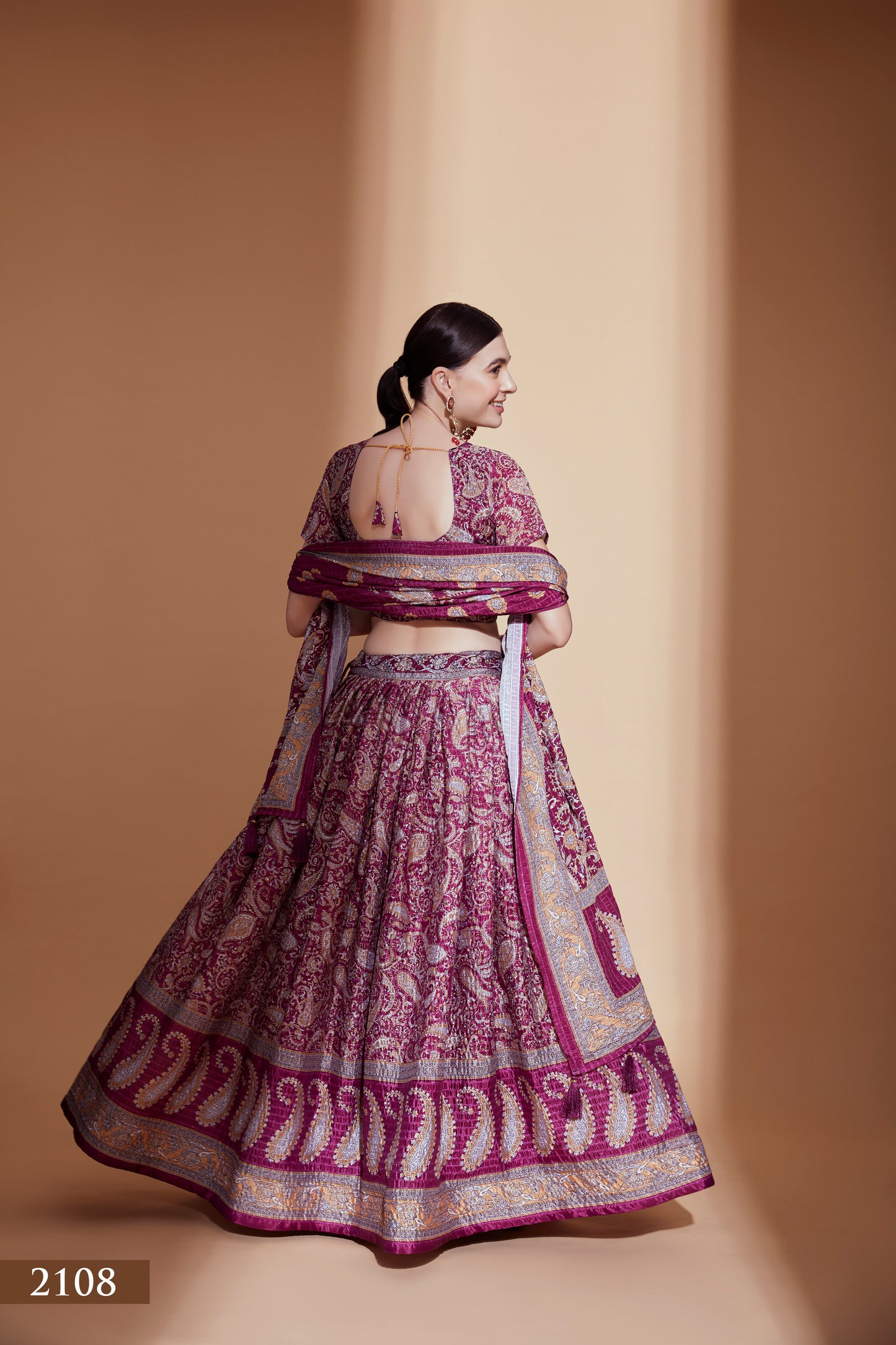 Regal Purple Chinon Lehenga Choli with Crochet & Digital Print Work