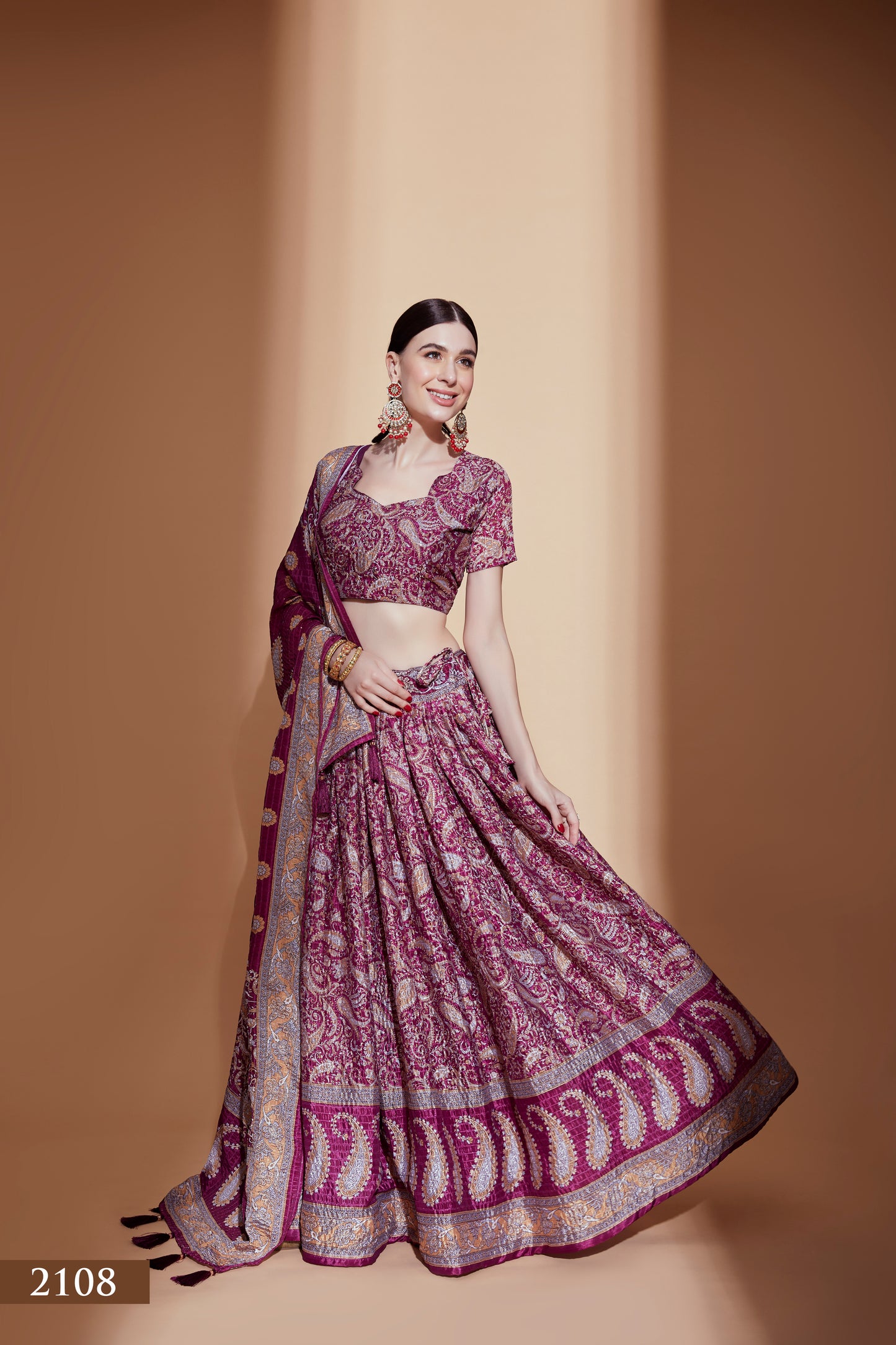 Regal Purple Chinon Lehenga Choli with Crochet & Digital Print Work