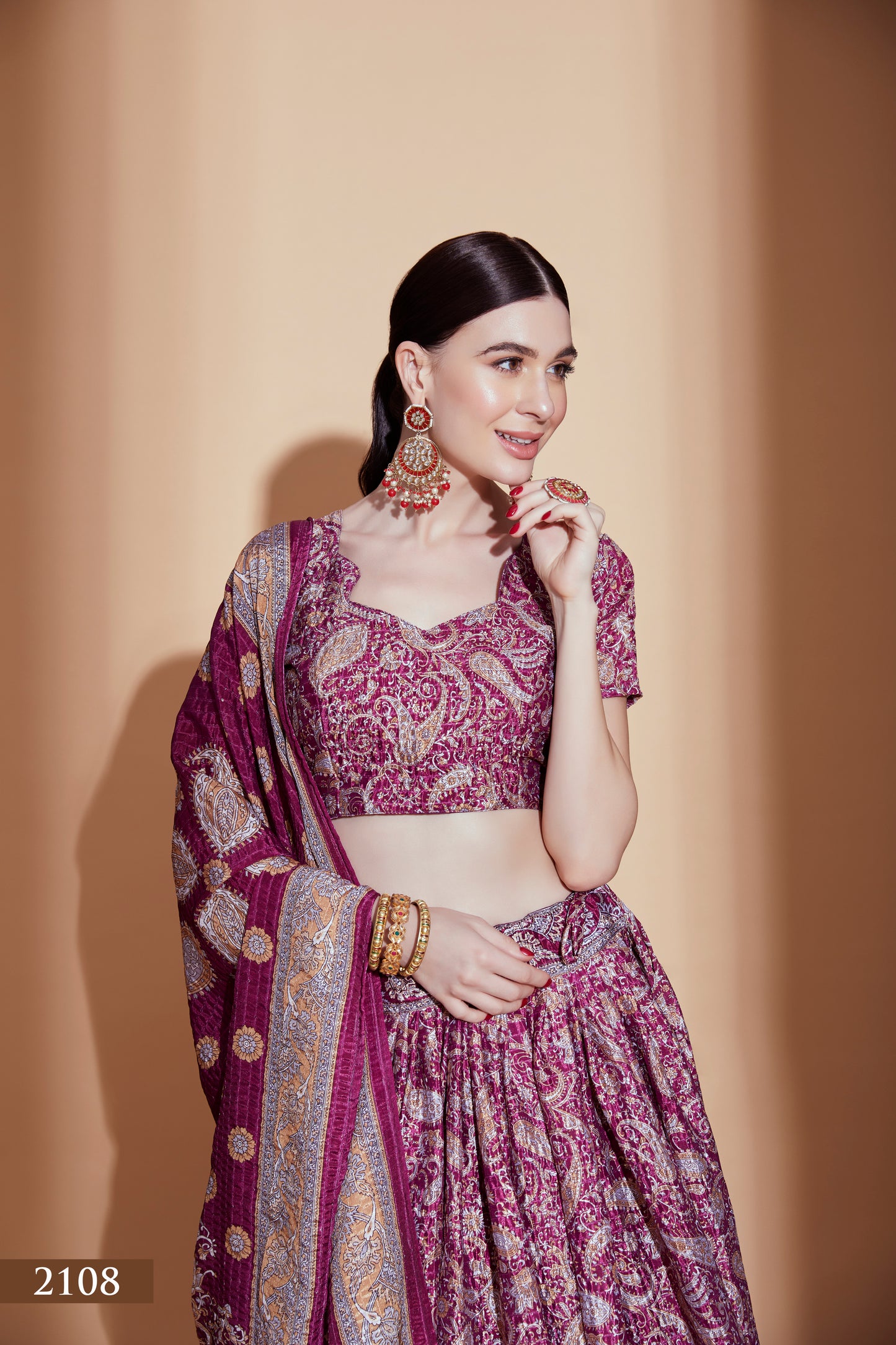 Regal Purple Chinon Lehenga Choli with Crochet & Digital Print Work