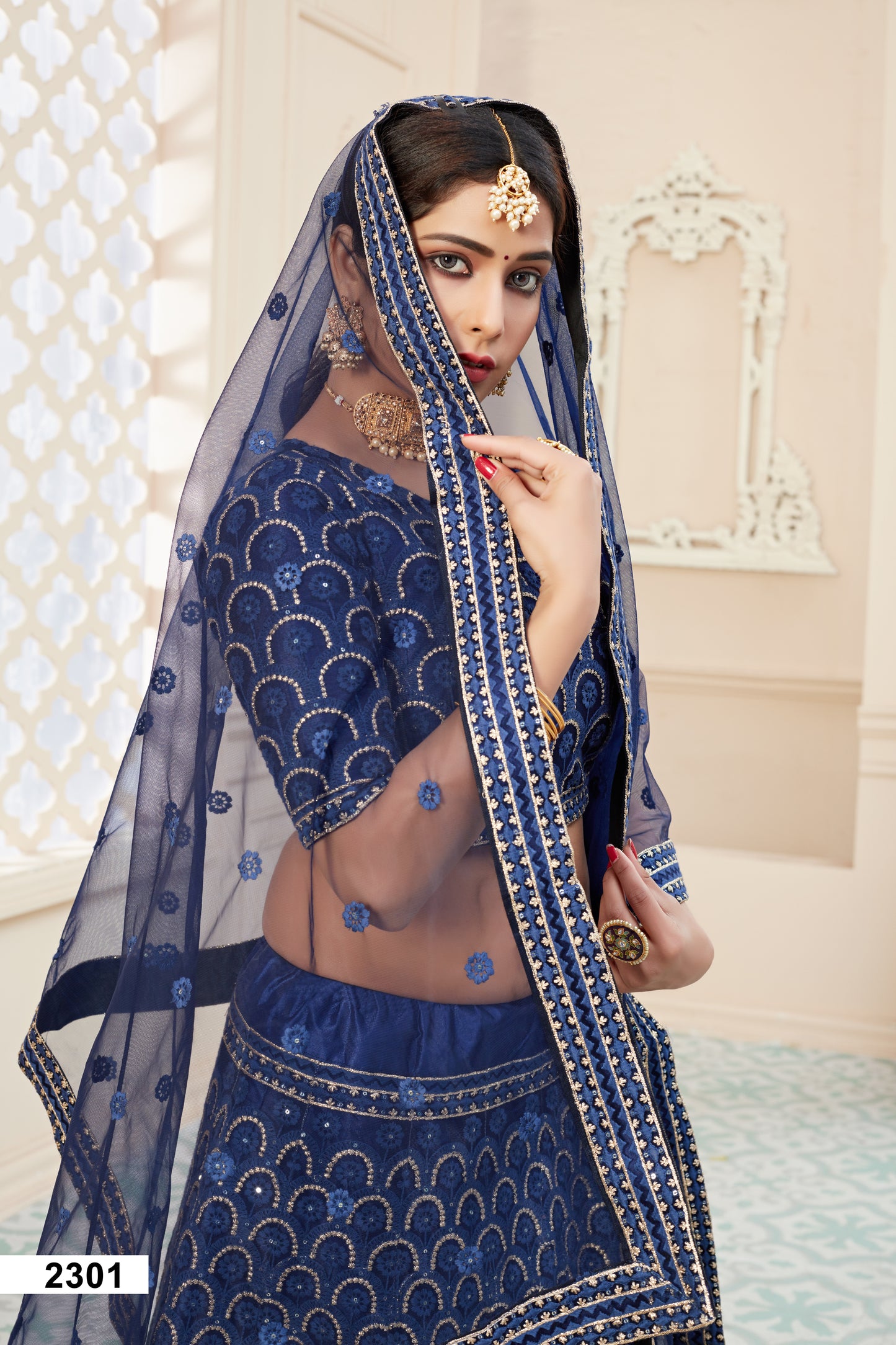 Elegant Blue Soft Net Lehenga Choli with Sequins & Zari Work