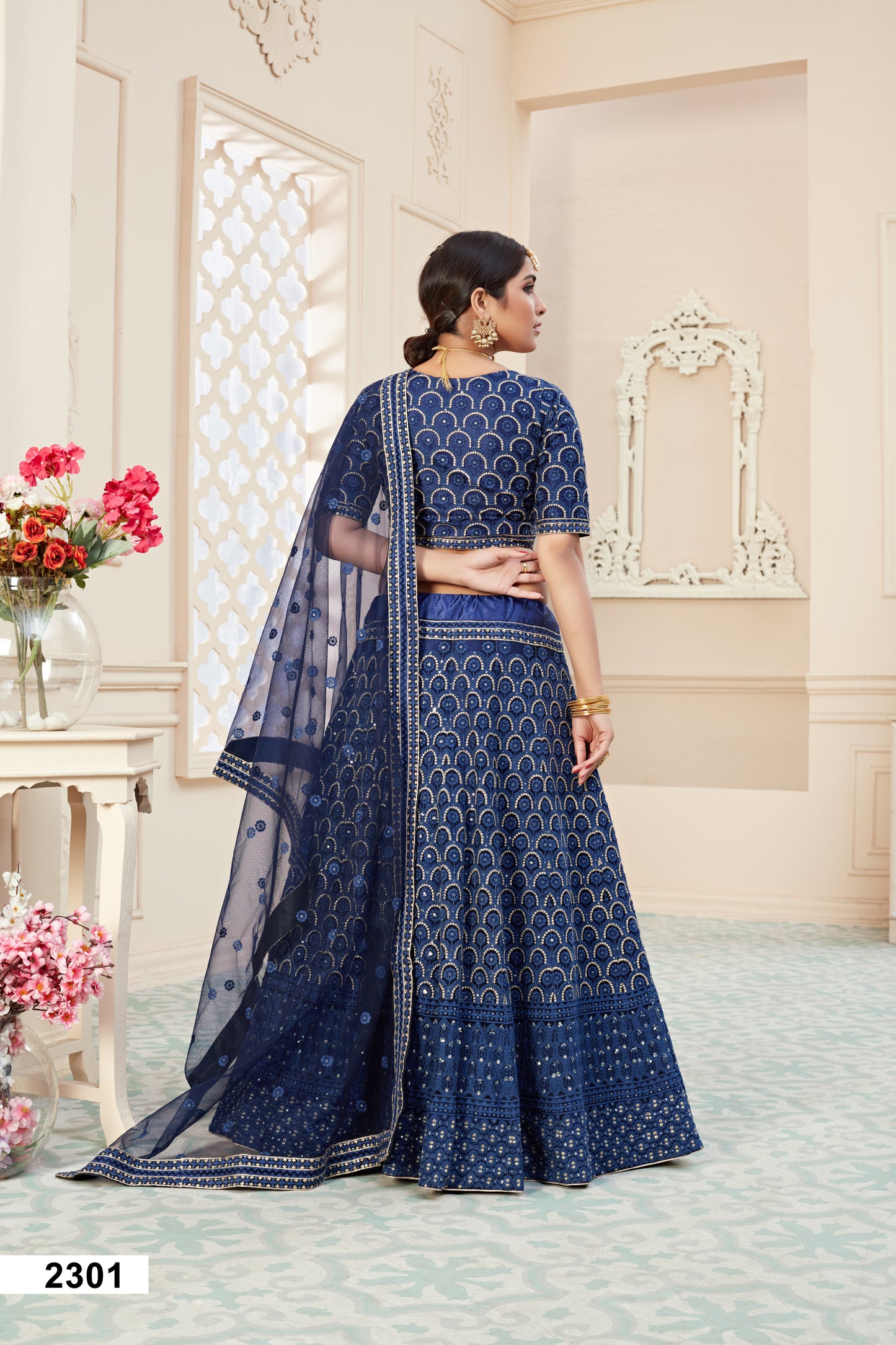 Elegant Blue Soft Net Lehenga Choli with Sequins & Zari Work
