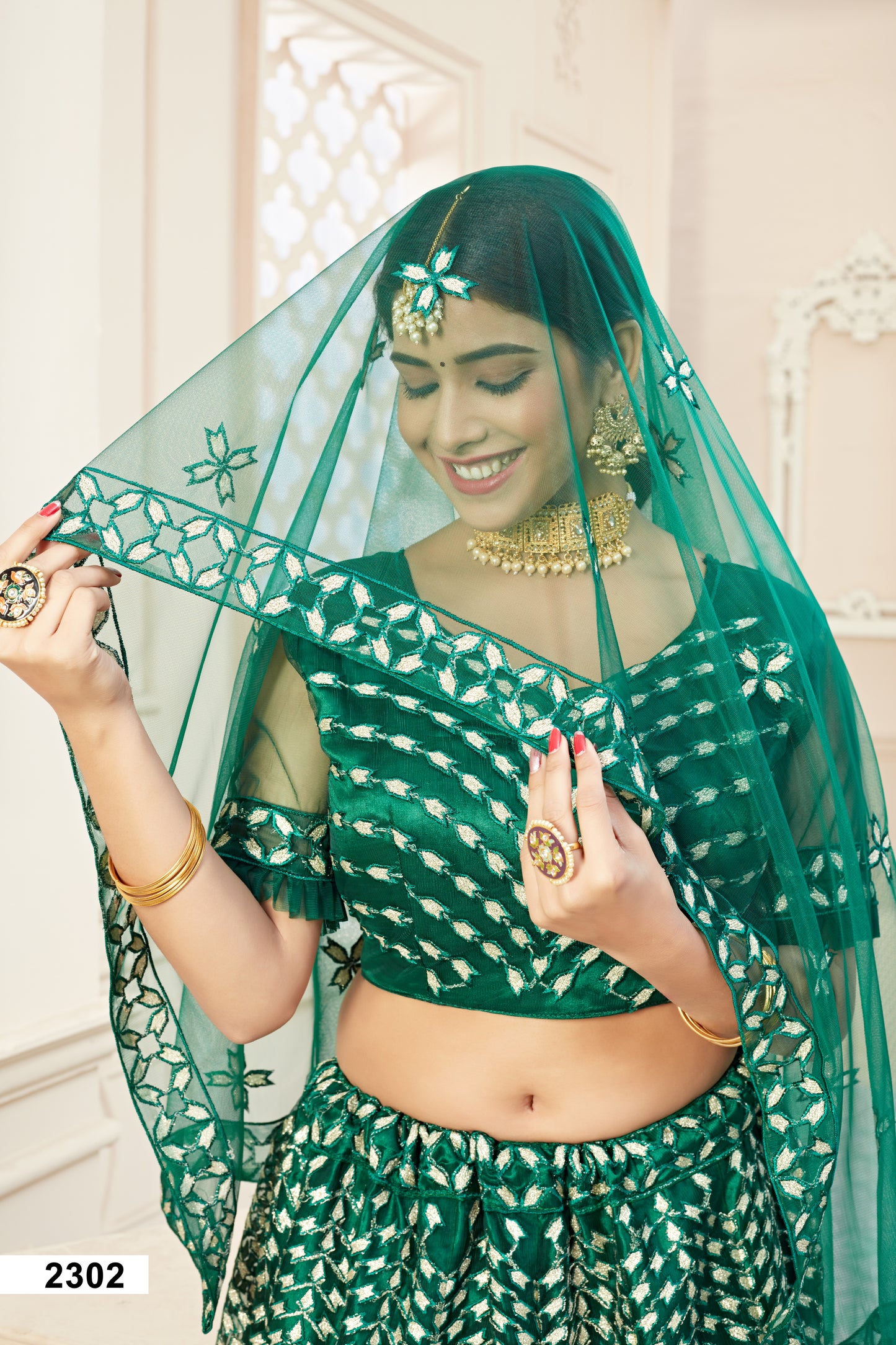 Elegant Green Soft Net Lehenga Choli with Badla Thread Work