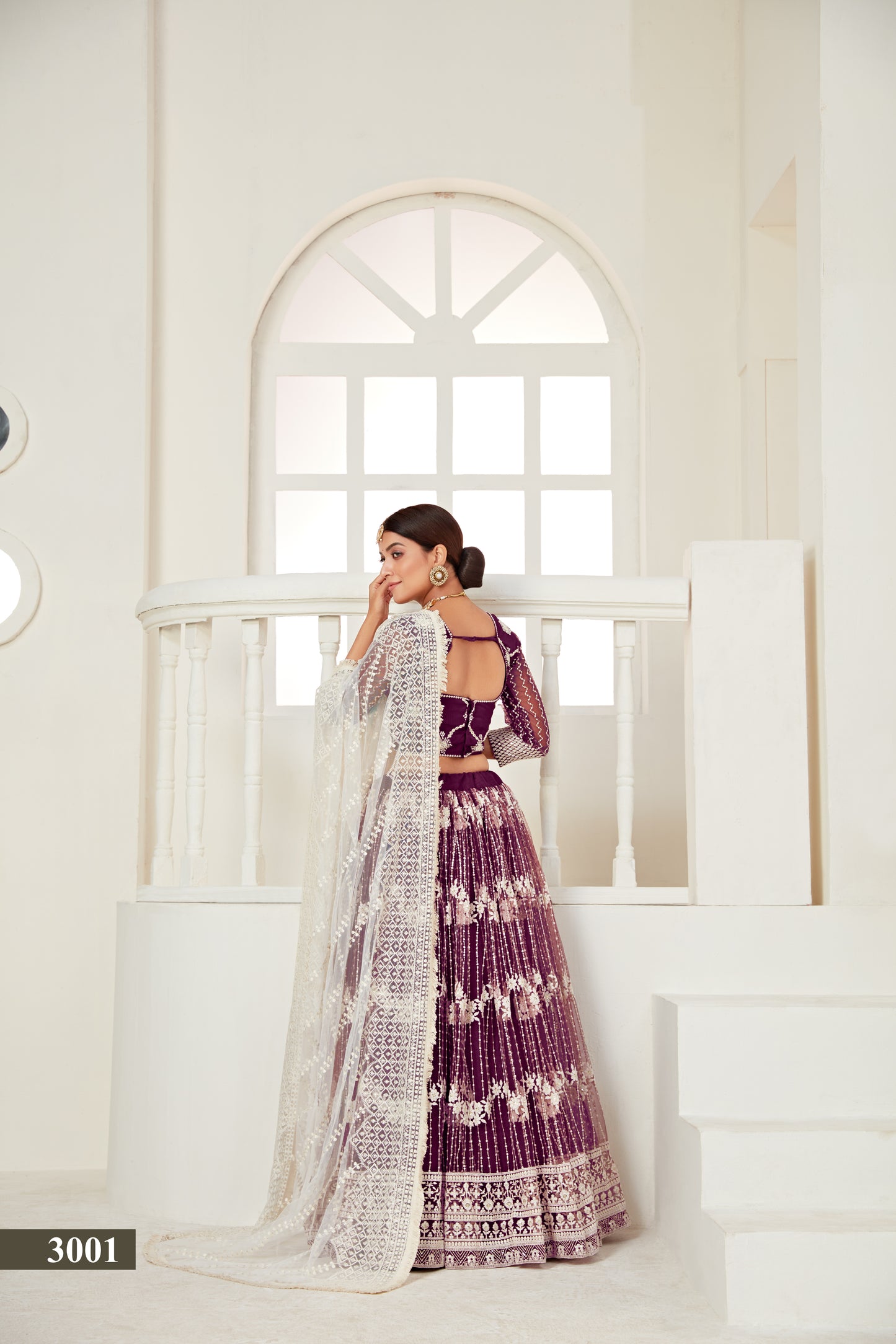 Elegant Wine Butterfly Net Lehenga Blouse Set with Multi and Sequin Work