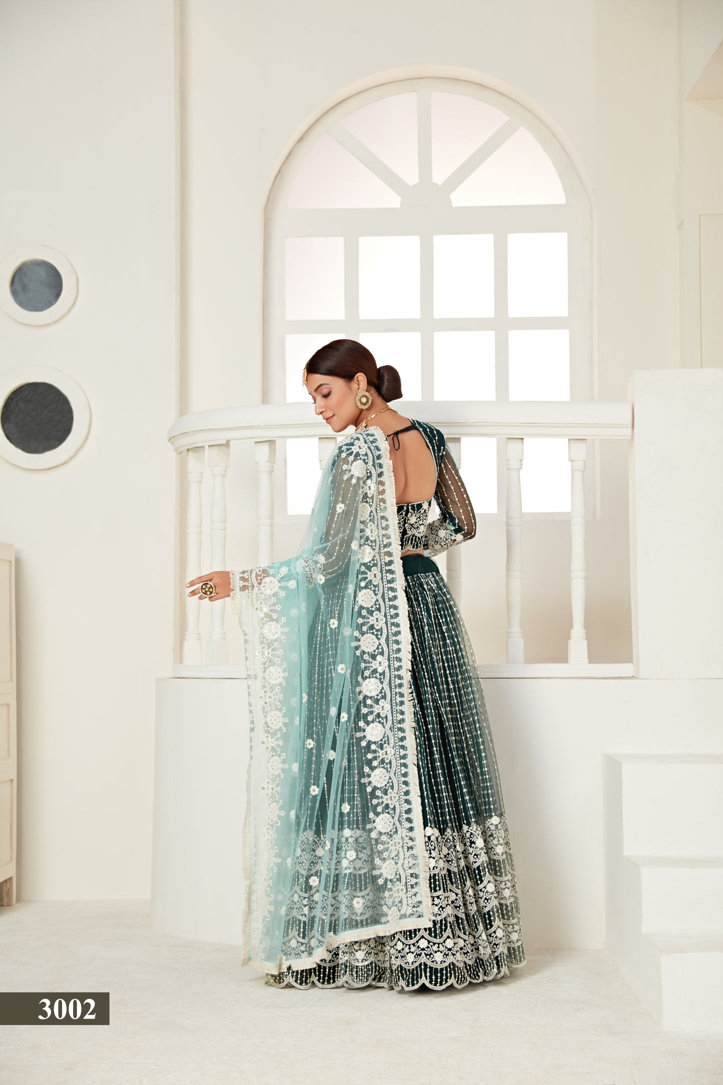 Elegant Green Butterfly Net Lehenga Blouse Set with Multi and Sequin Work