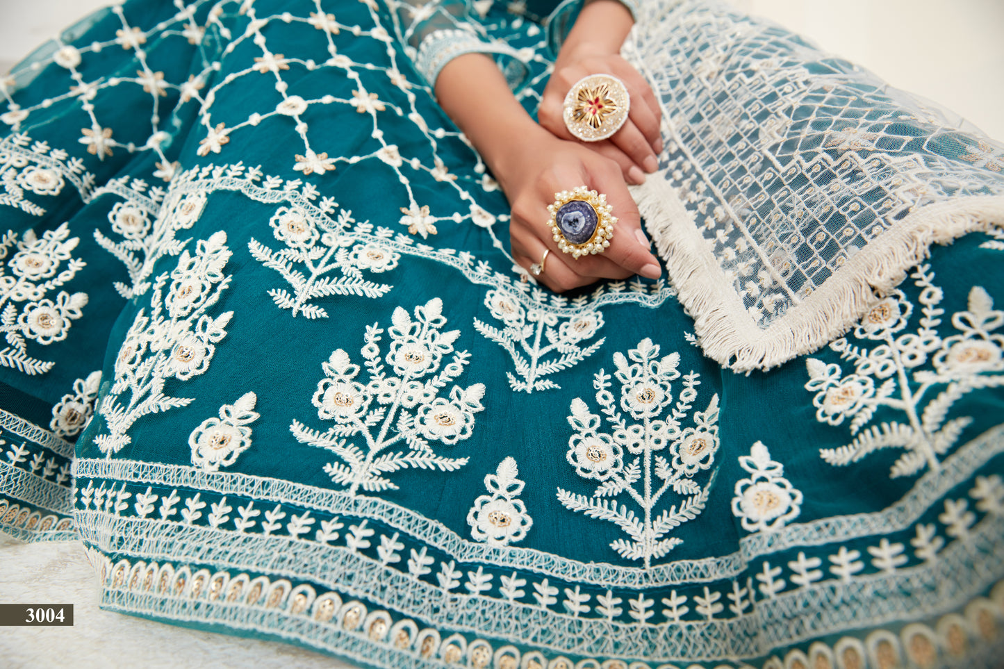 Elegant Teal Butterfly Net Lehenga Blouse Set with Multi and Sequin Work