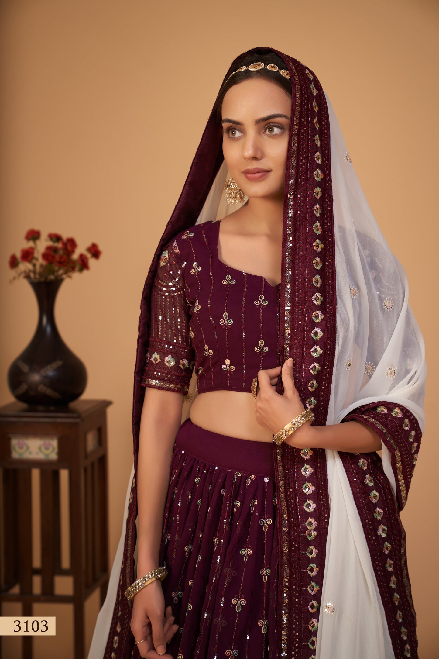 Exquisite Plum Georgette Lehenga Choli with Multi-Thread and Sequin Work