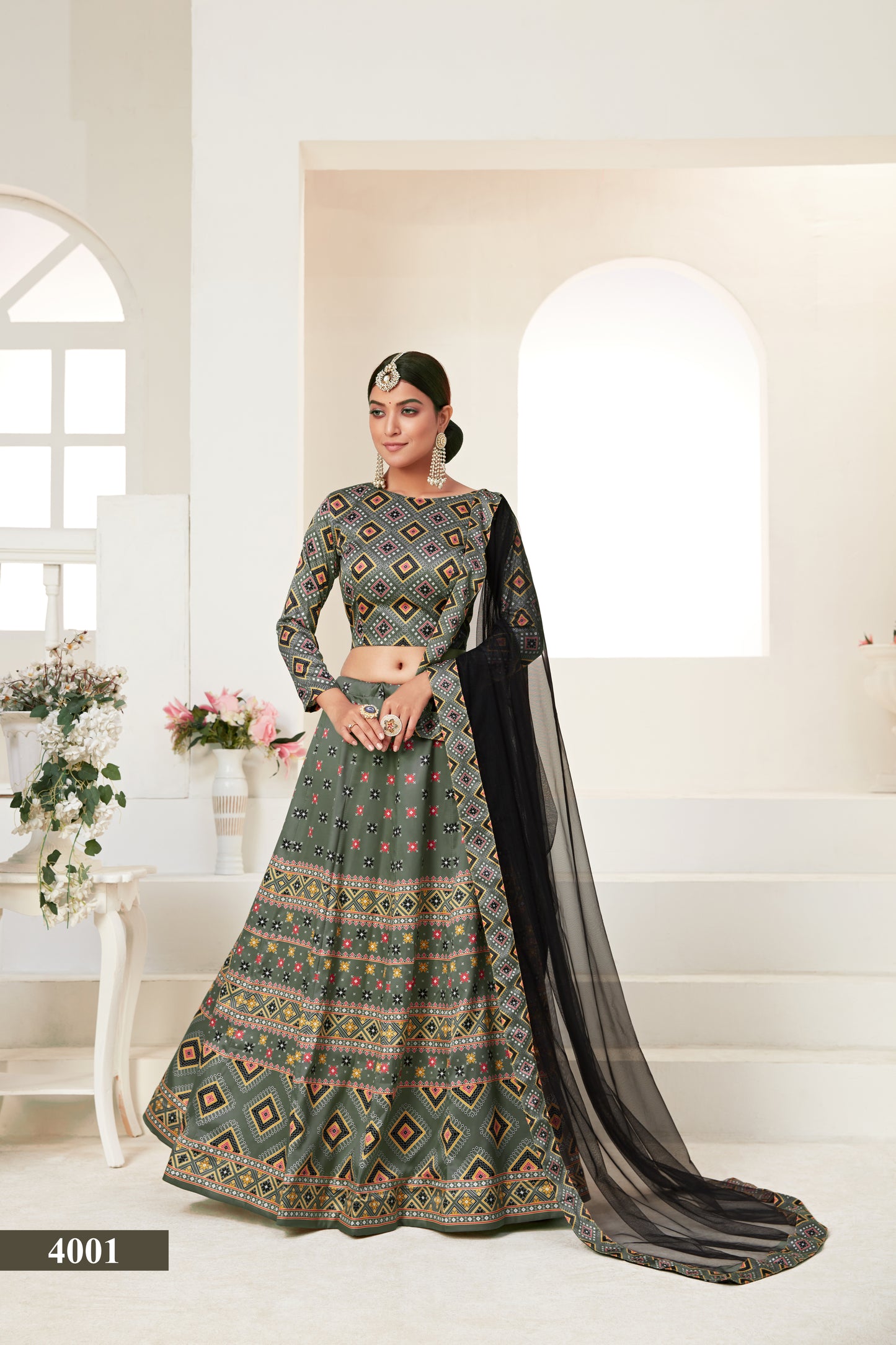 Exquisite Digital Printed Ajmeri Silk Lehenga Choli