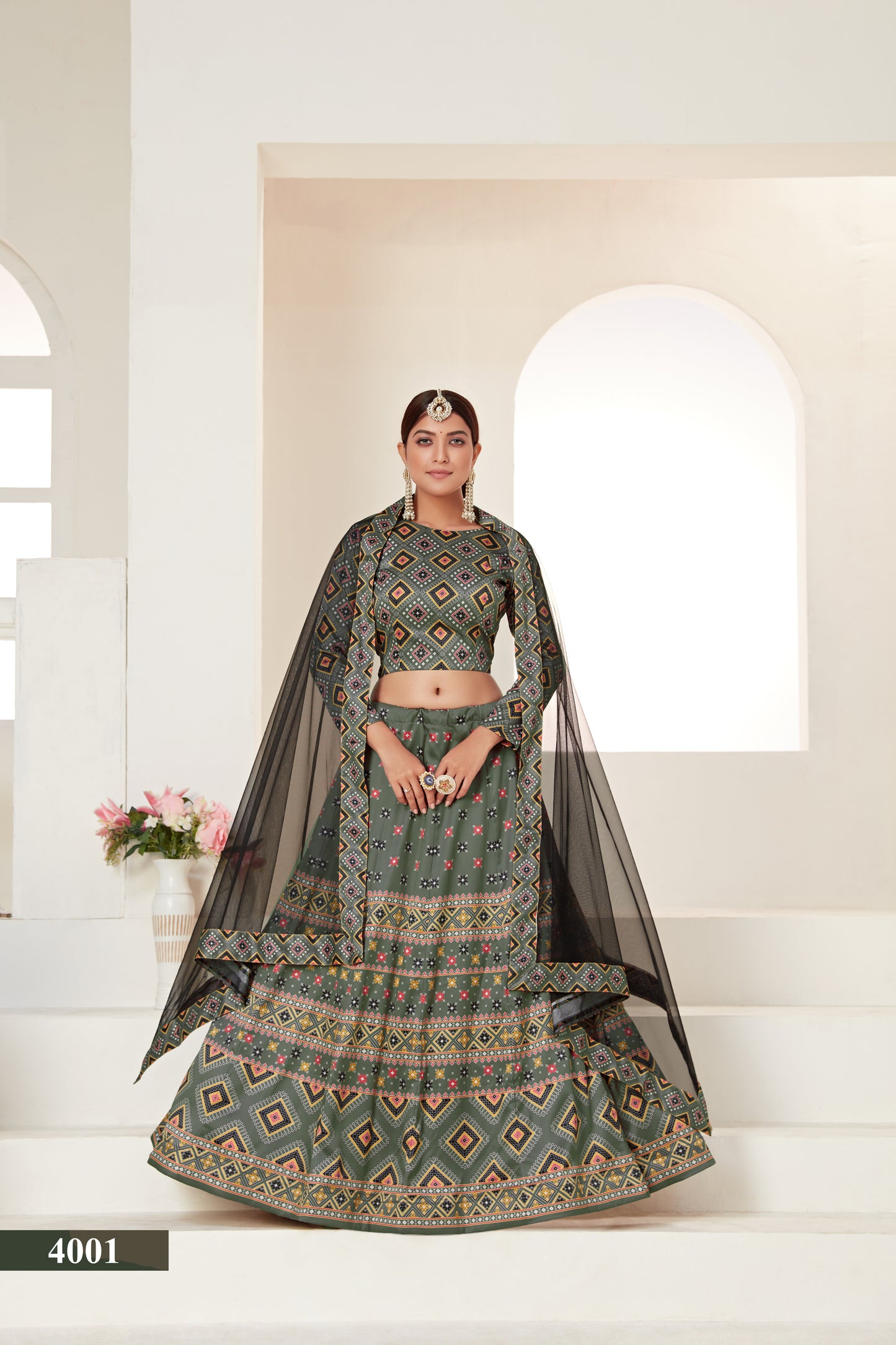 Exquisite Digital Printed Ajmeri Silk Lehenga Choli