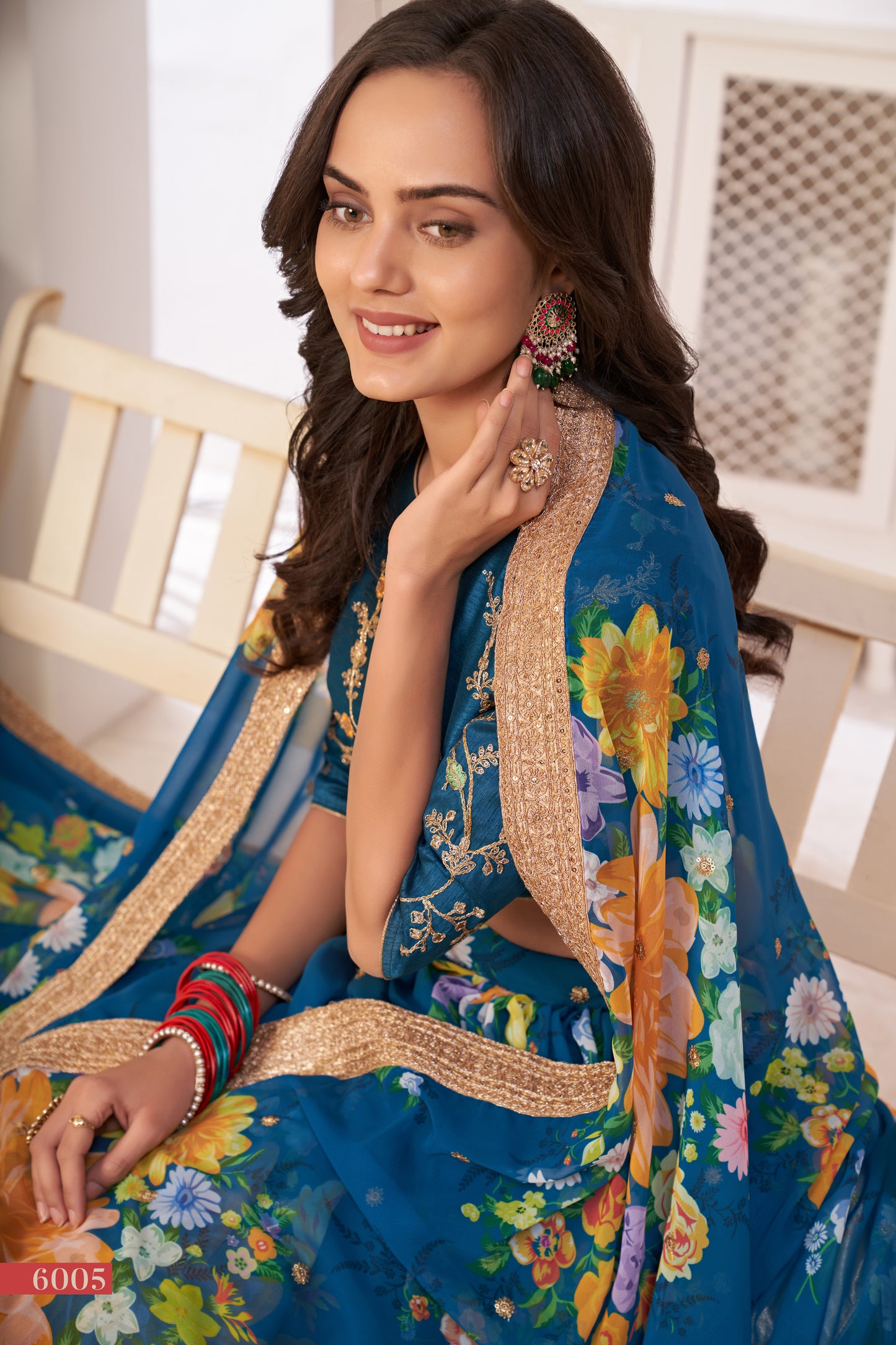 Elegant Rama Green Floral Georgette Lehenga Choli with Sequins & Dori Work