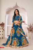 Elegant Rama Green Floral Georgette Lehenga Choli with Sequins & Dori Work