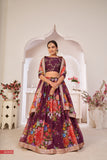 Elegant Wine Floral Georgette Lehenga Choli with Sequins & Dori Work