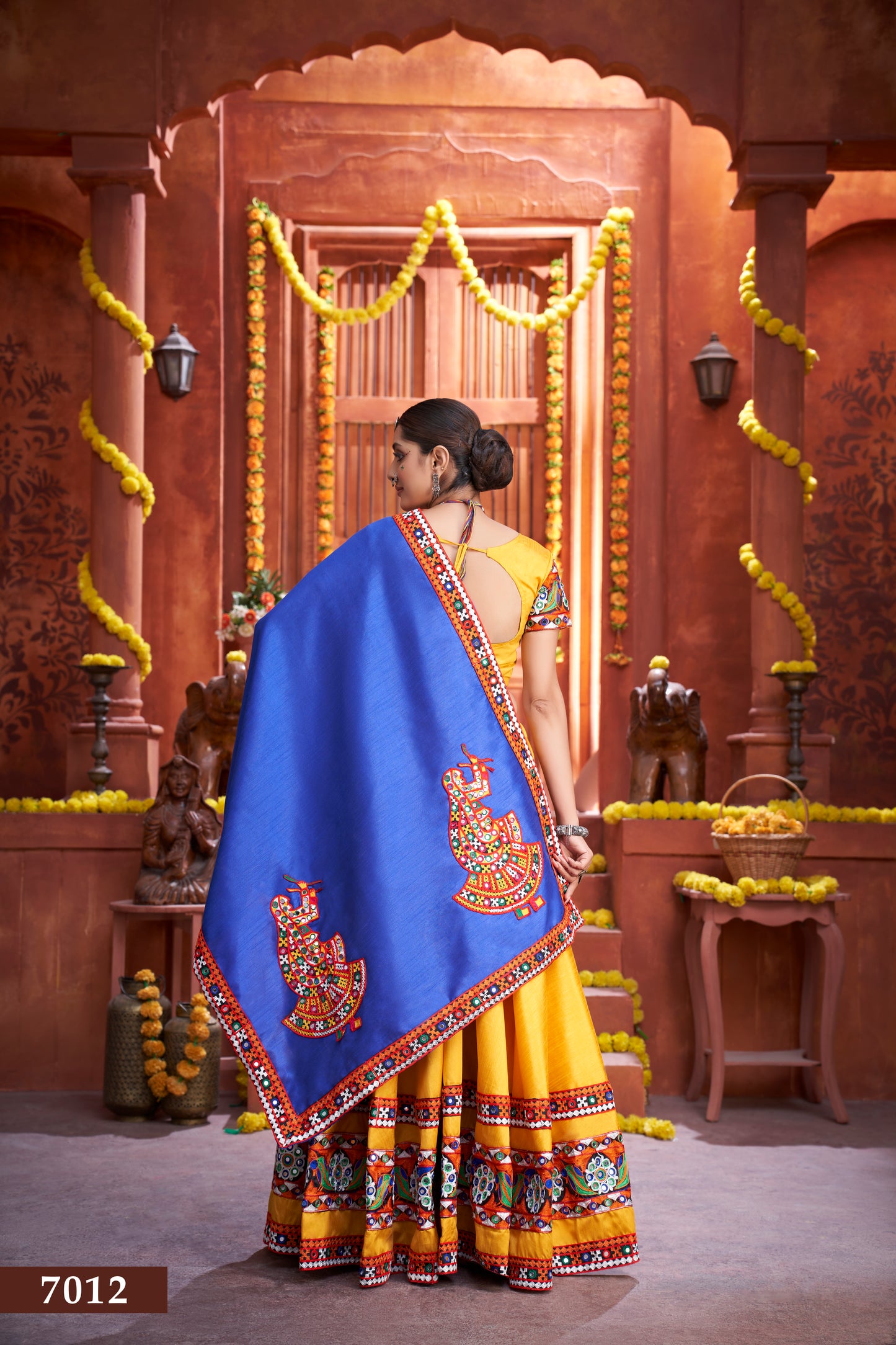 Rajwadi Yellow Navratri Chaniya Choli with Royal Blue Dupatta – Premium Quality