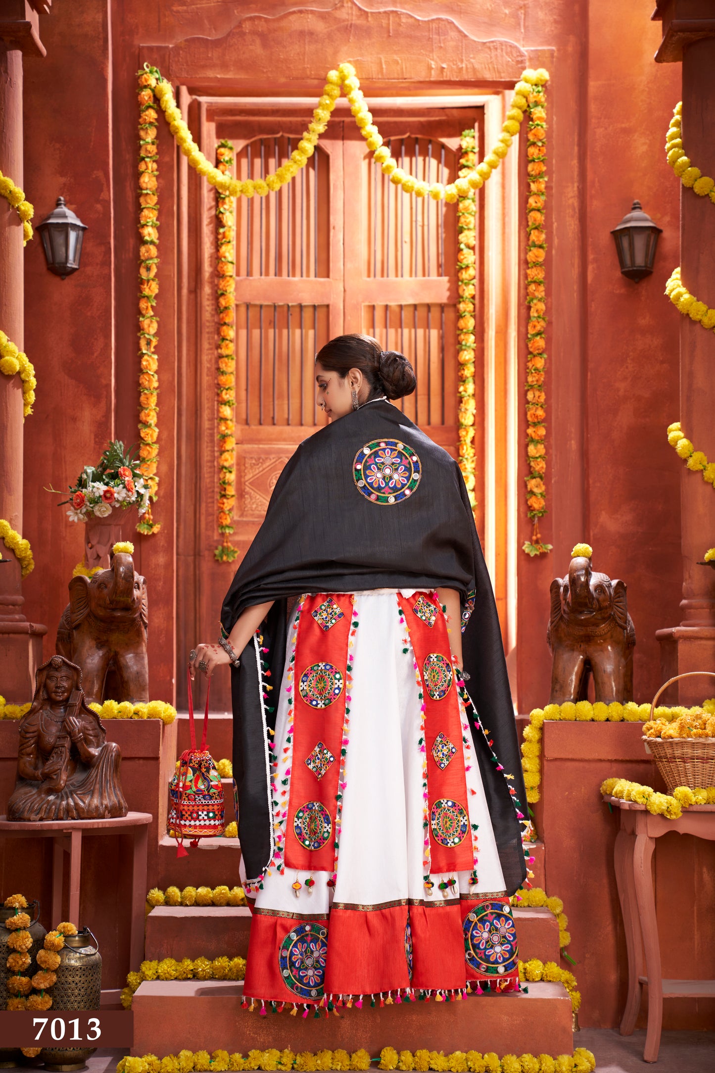 Red & Black Navratri Special Embroidered Chaniya Choli with Mirror Work