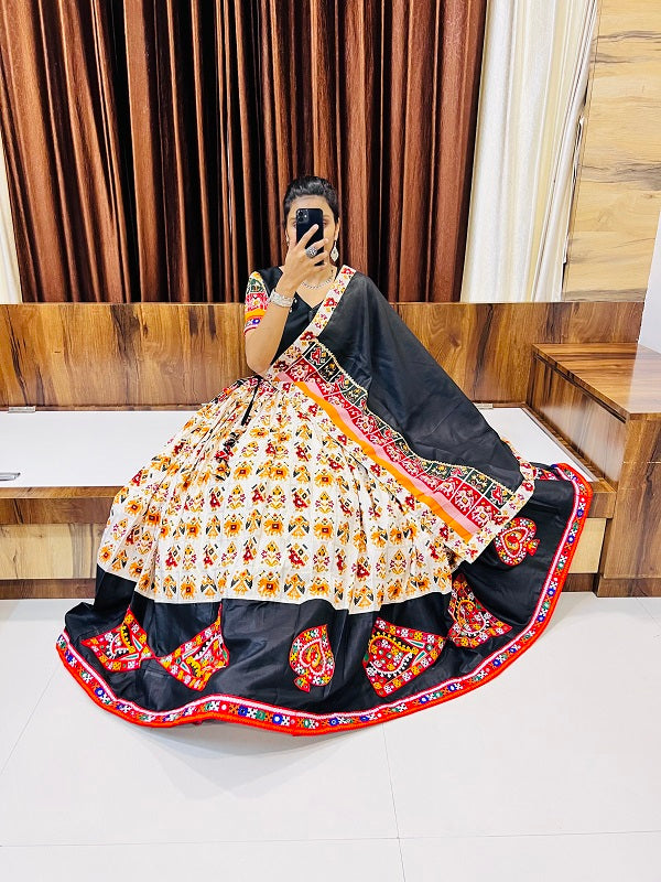 Navratri Special Ivory & Black Gamthi Work Chaniya Choli | Traditional Festival Wear