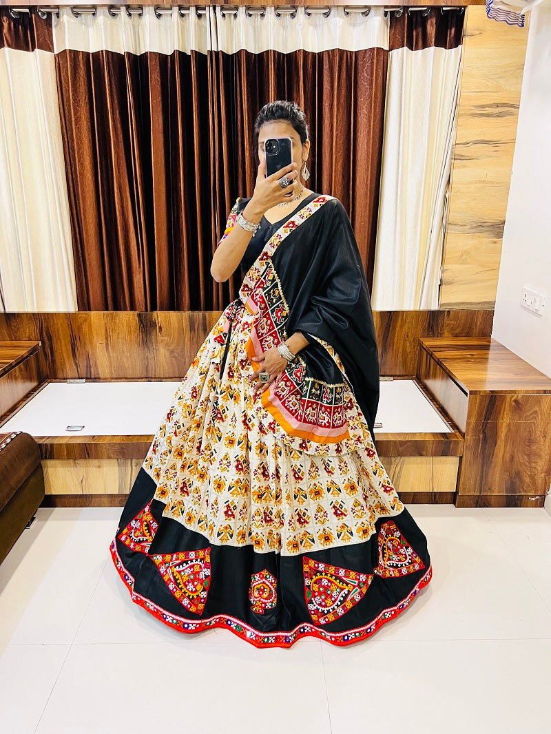 Navratri Special Ivory & Black Gamthi Work Chaniya Choli | Traditional Festival Wear