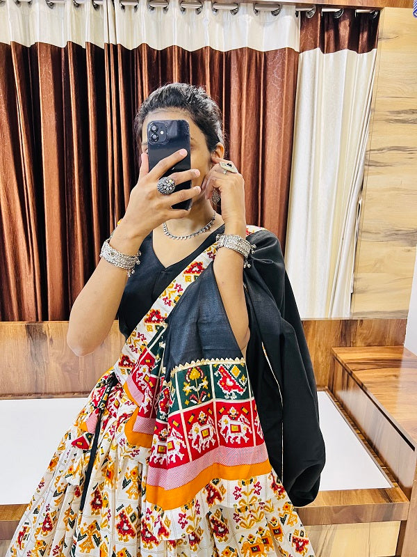 Navratri Special Ivory & Black Gamthi Work Chaniya Choli | Traditional Festival Wear