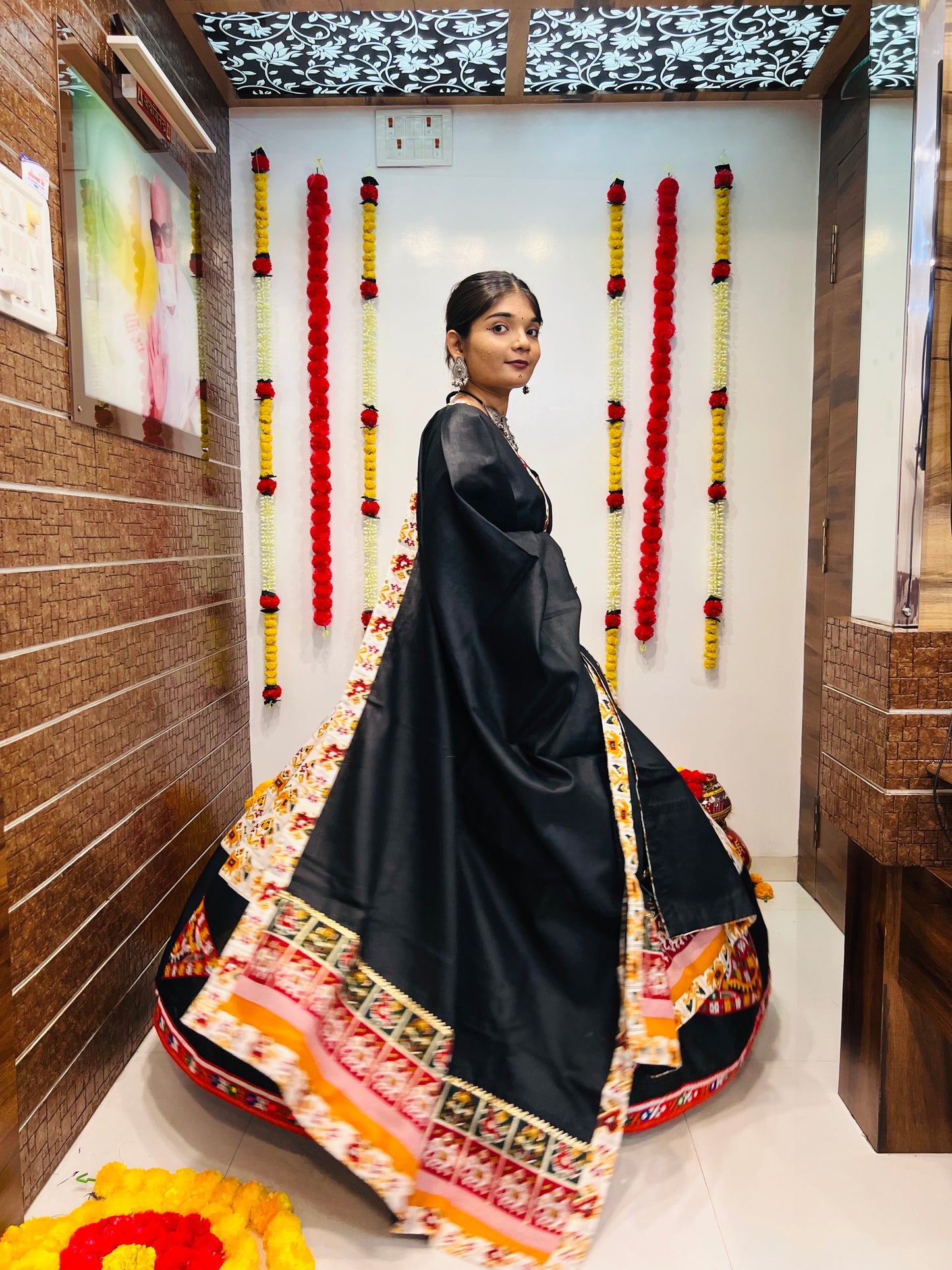 Navratri Special Ivory & Black Gamthi Work Chaniya Choli | Traditional Festival Wear