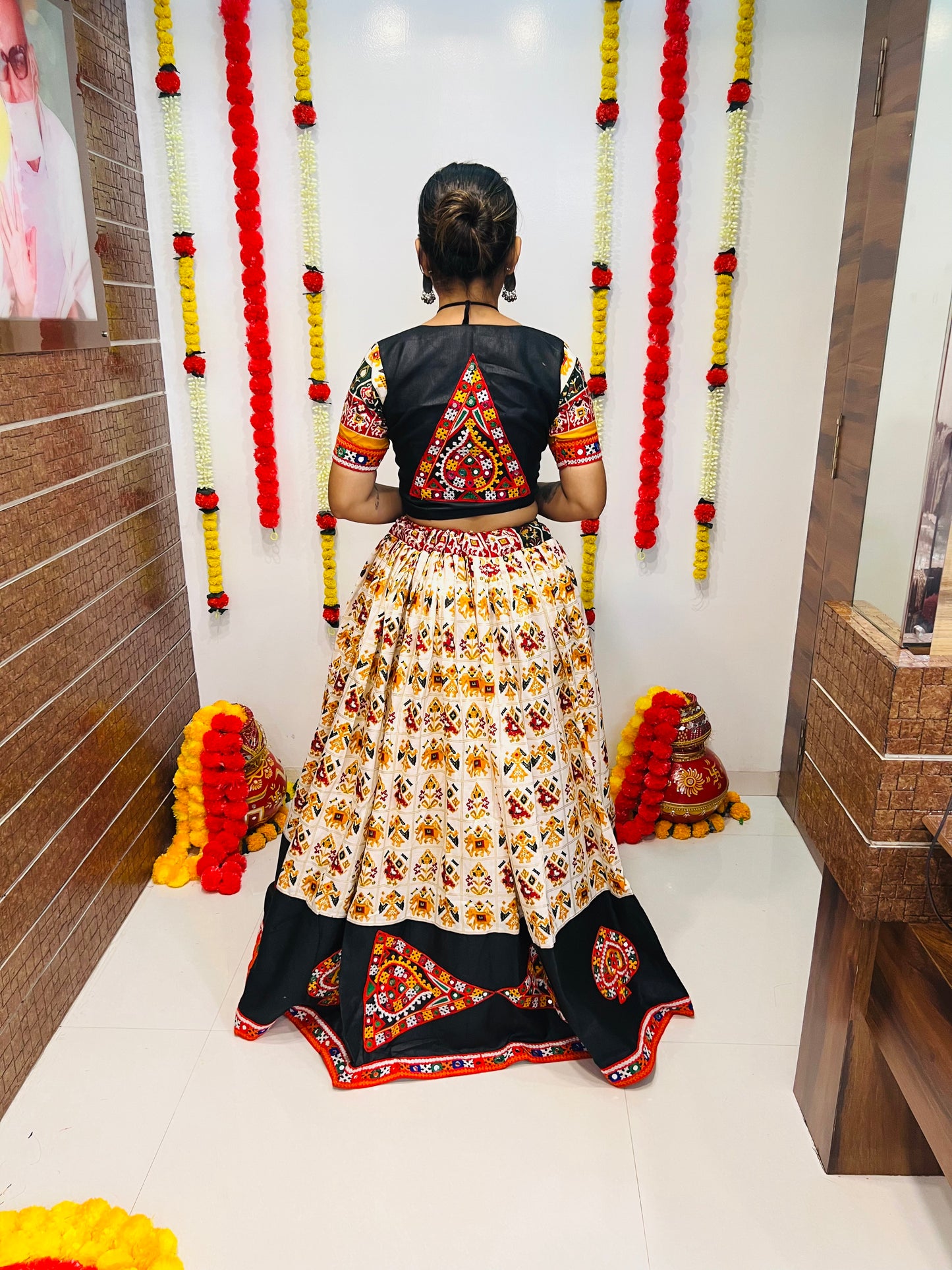 Navratri Special Ivory & Black Gamthi Work Chaniya Choli | Traditional Festival Wear