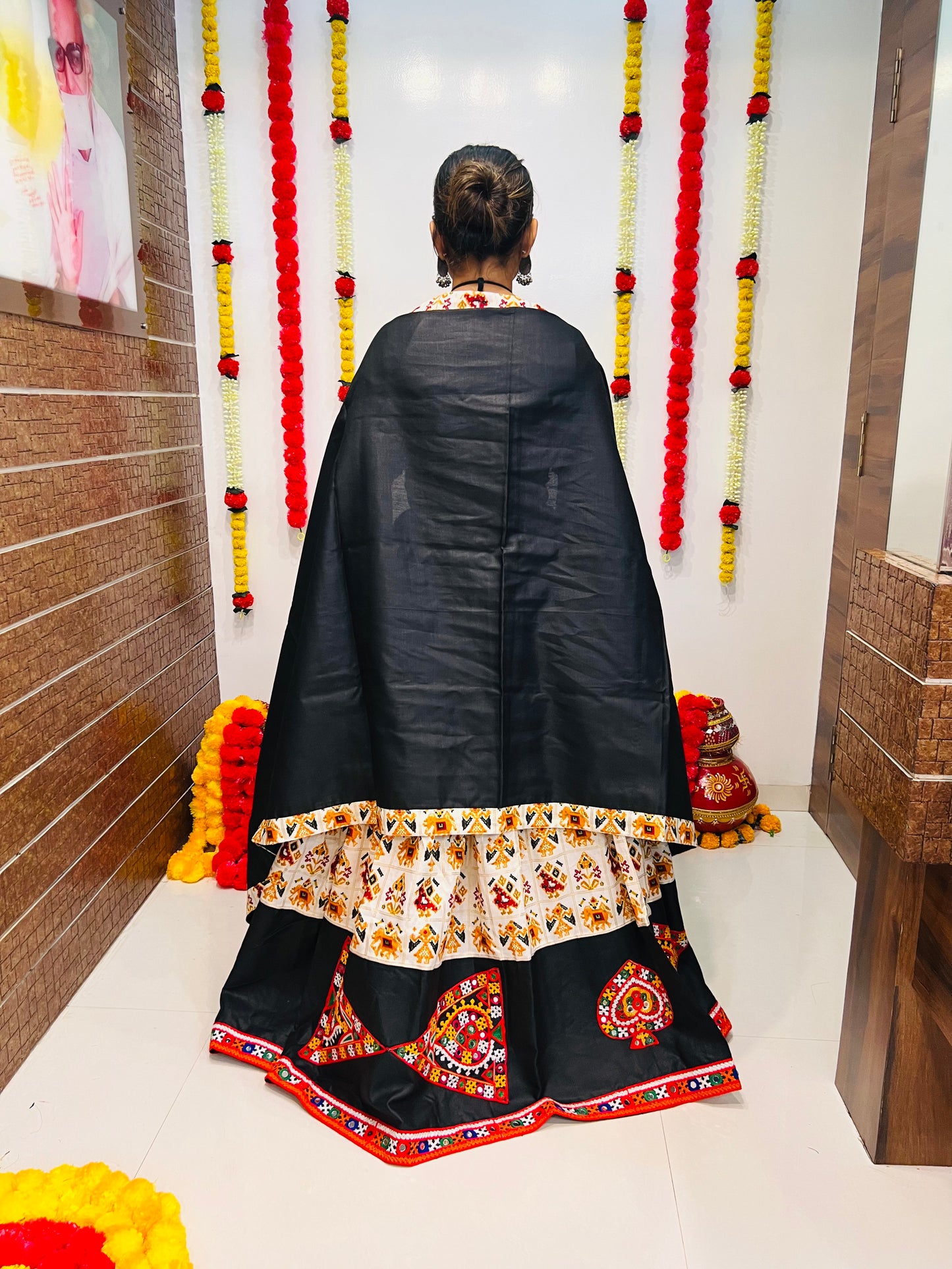 Navratri Special Ivory & Black Gamthi Work Chaniya Choli | Traditional Festival Wear