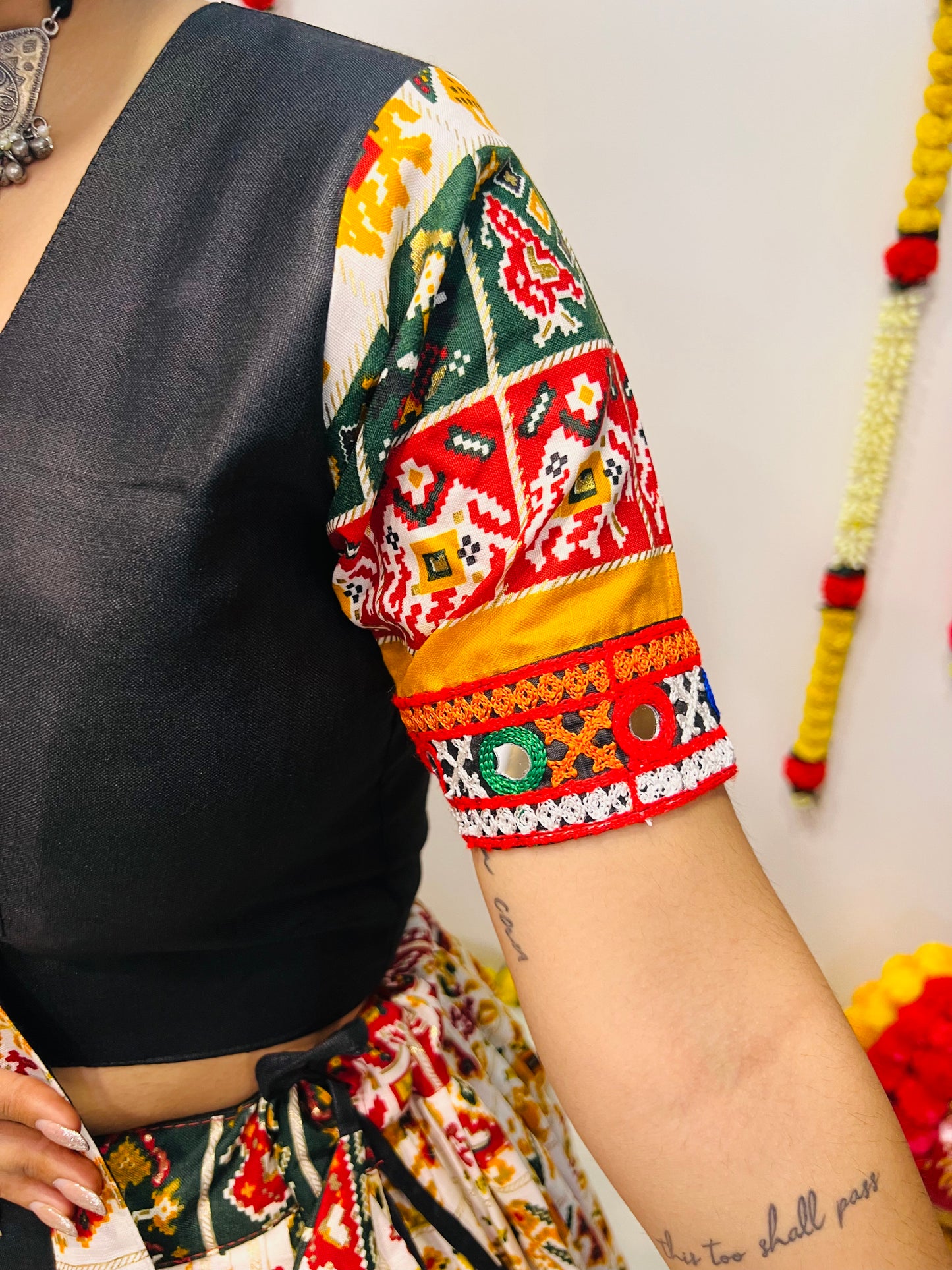 Elegant Patola Print Navratri Chaniya Choli with Gamthi & Mirror Work
