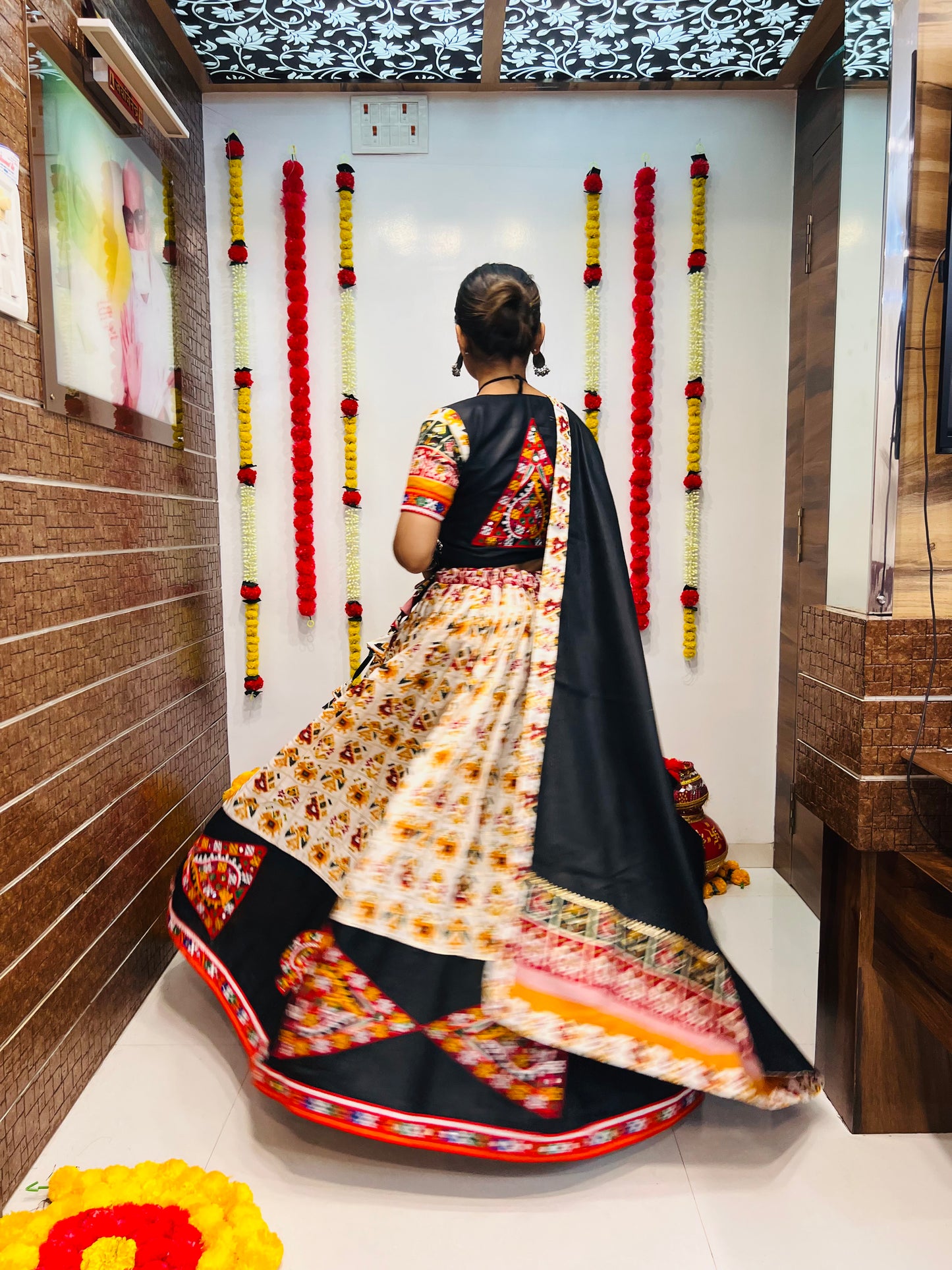 Navratri Special Ivory & Black Gamthi Work Chaniya Choli | Traditional Festival Wear