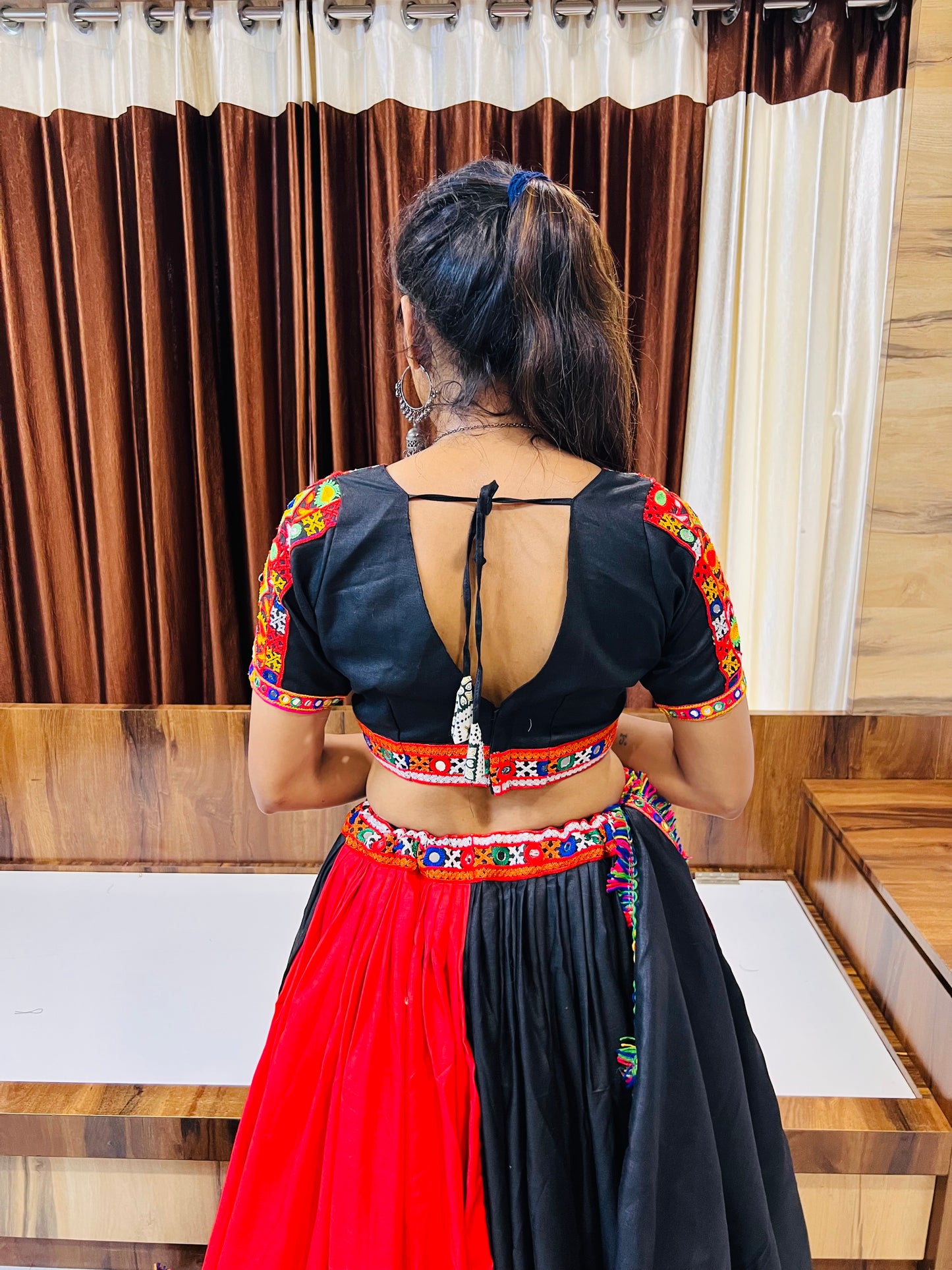 Black & Red Navratri Chaniya Choli with Gamthi Work & Mirror Detailing
